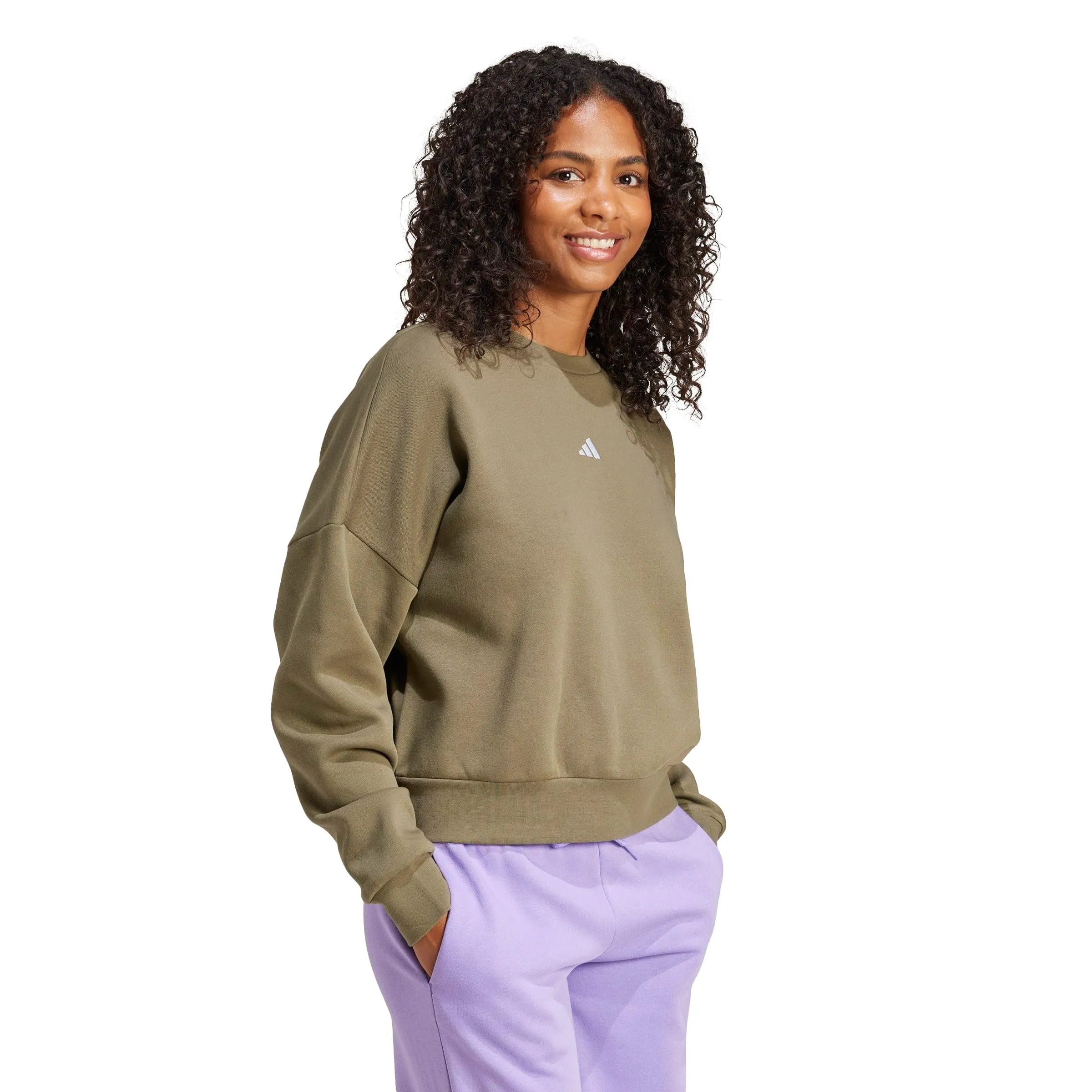 Adidas Felpa da Donna Essentials Small Logo Feel Cozy, Olive Strata/White, L - immagine 2