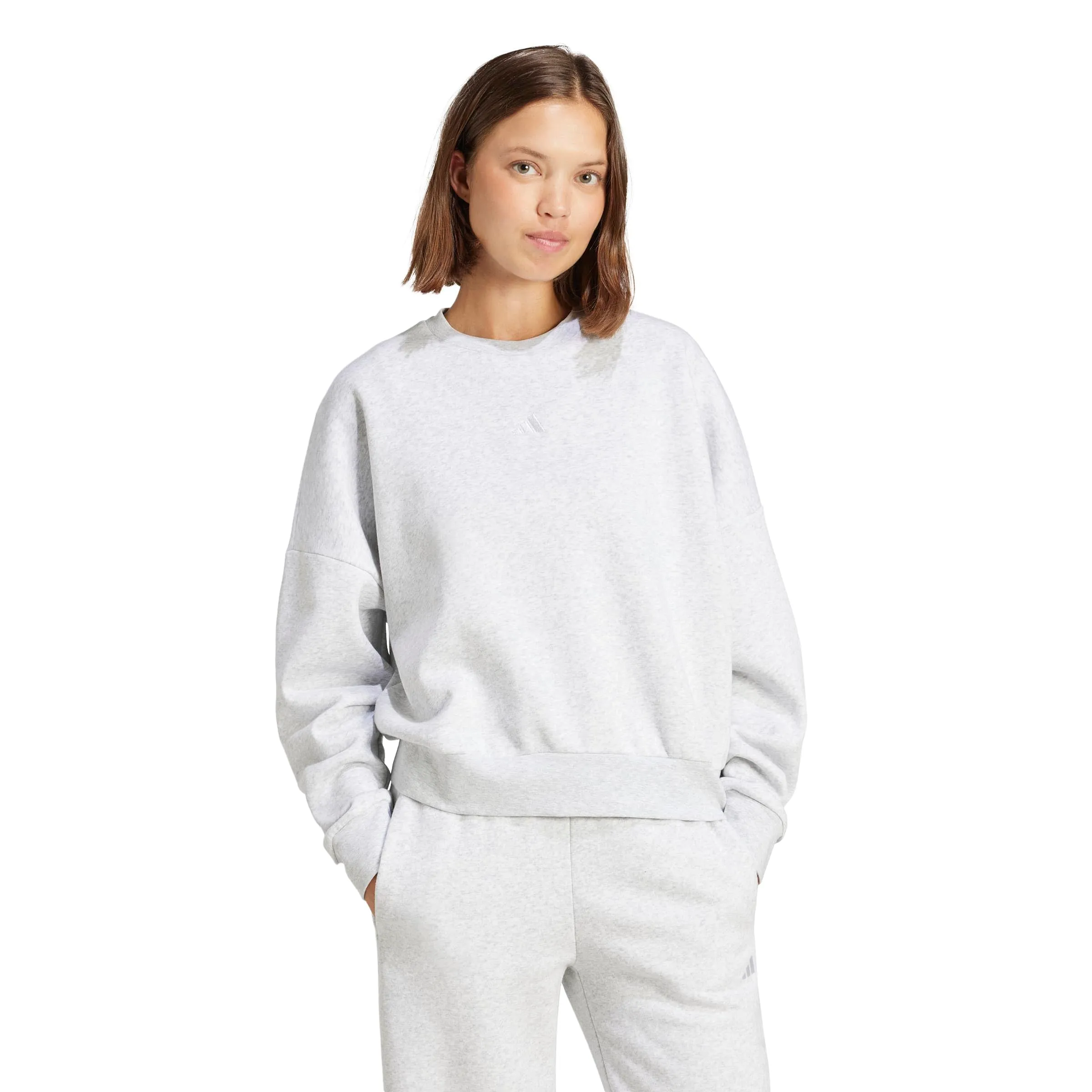 Adidas Felpa da Donna Essentials Small Logo Feel Cozy, Grigio Chiaro Melange/Bianco, XXS - immagine 1
