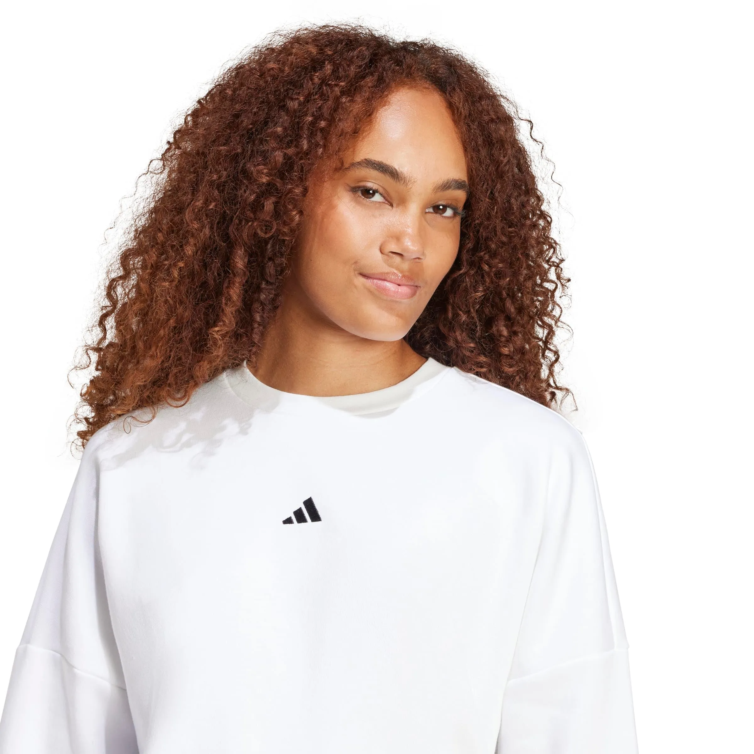Adidas Felpa da Donna Essentials Small Logo Feel Cozy, Bianco/Nero, L - immagine 3