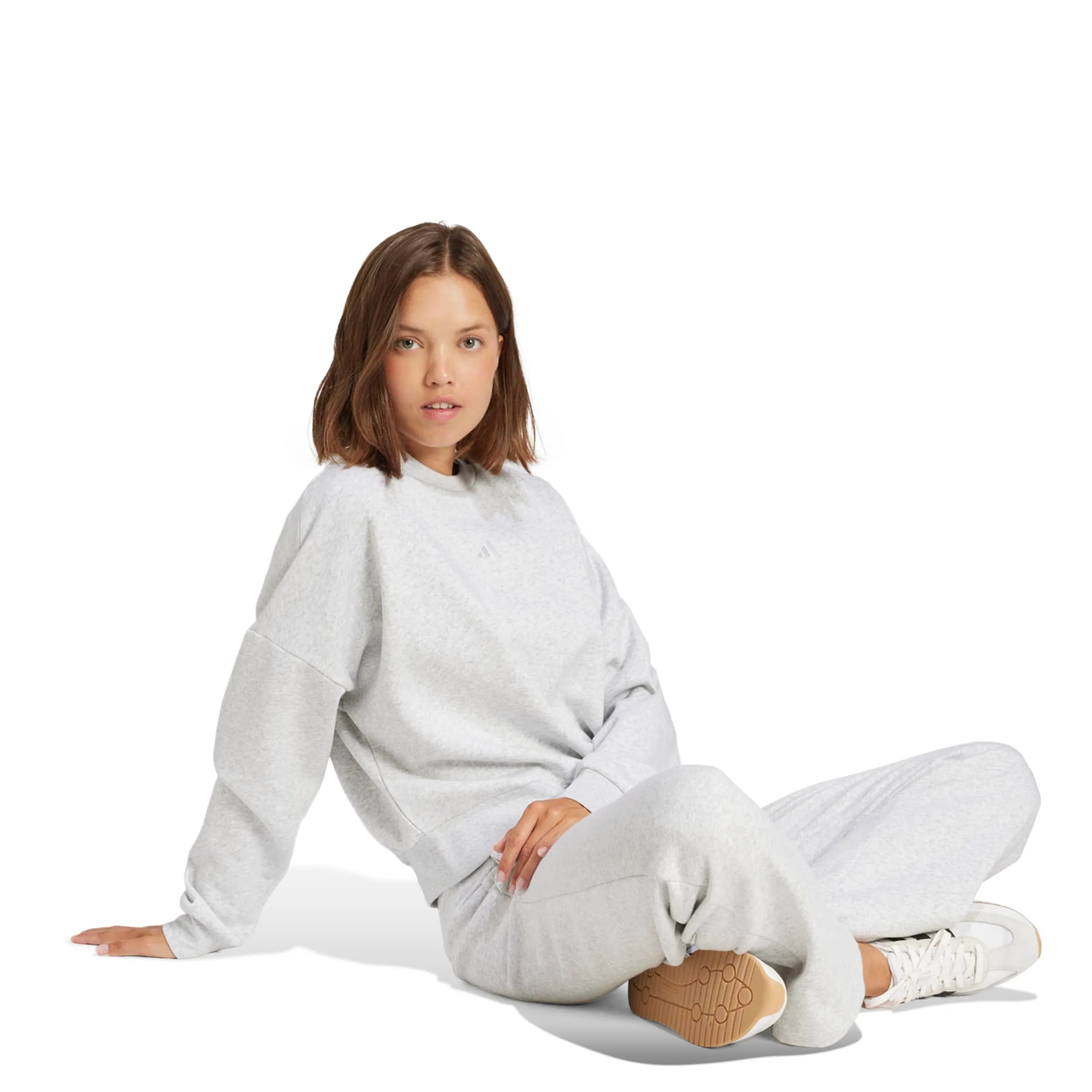 Adidas Felpa da Donna Essentials Small Logo Feel Cozy, Grigio Chiaro Melange/Bianco, L - immagine 2