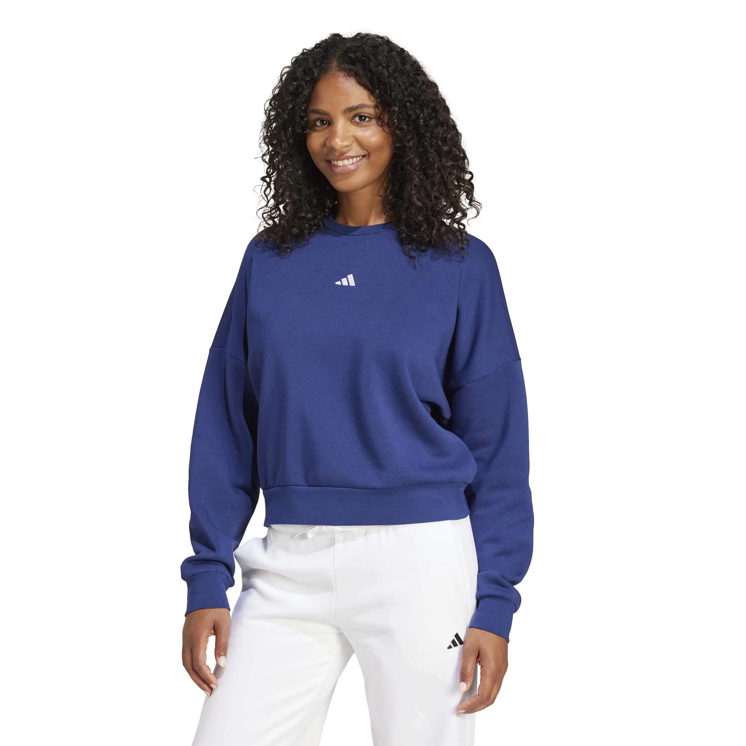 Adidas Felpa da Donna Essentials Small Logo Feel Cozy, Blu Scuro/Bianco, M - immagine 1