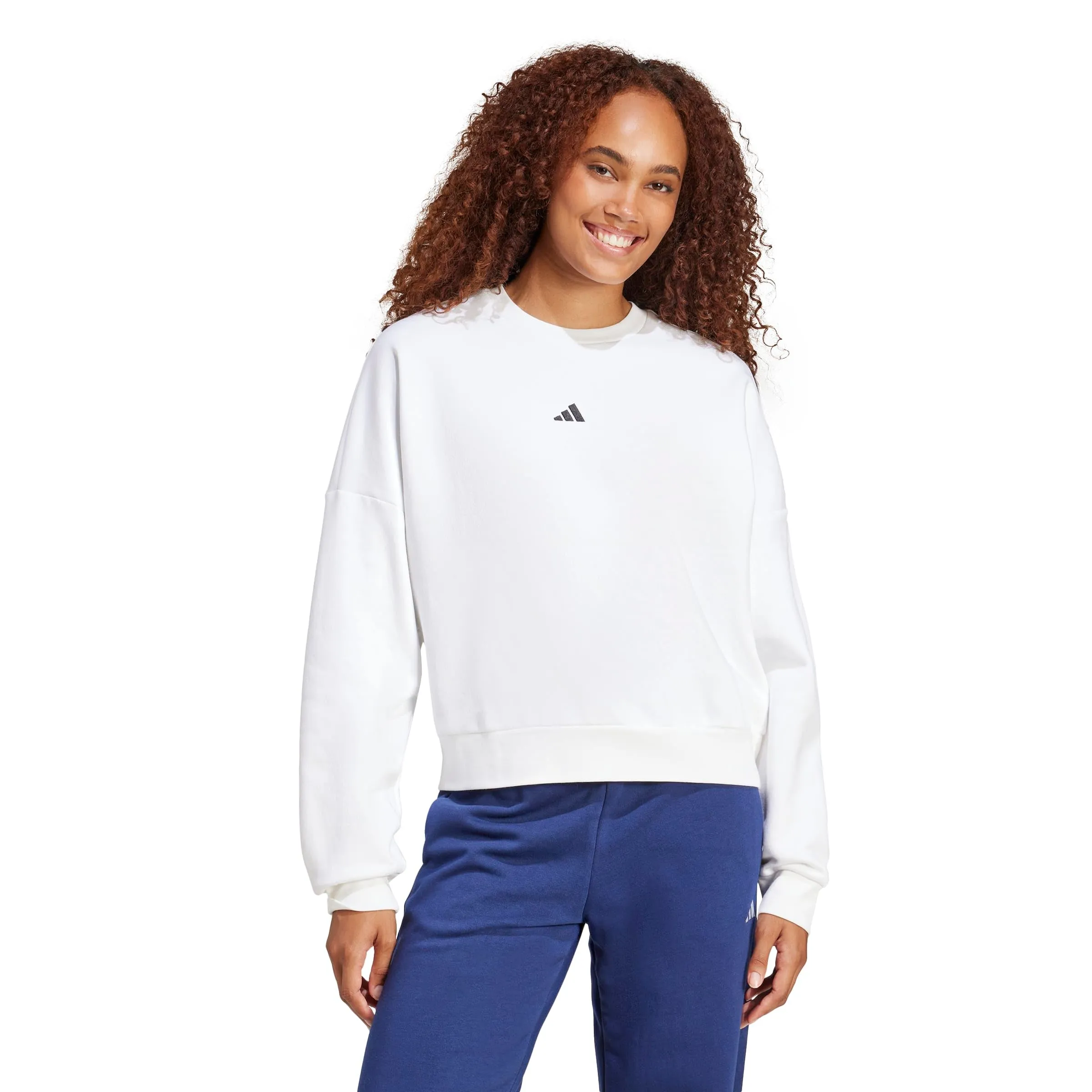Adidas Felpa da Donna Essentials Small Logo Feel Cozy, Bianco/Nero, XS - immagine 1