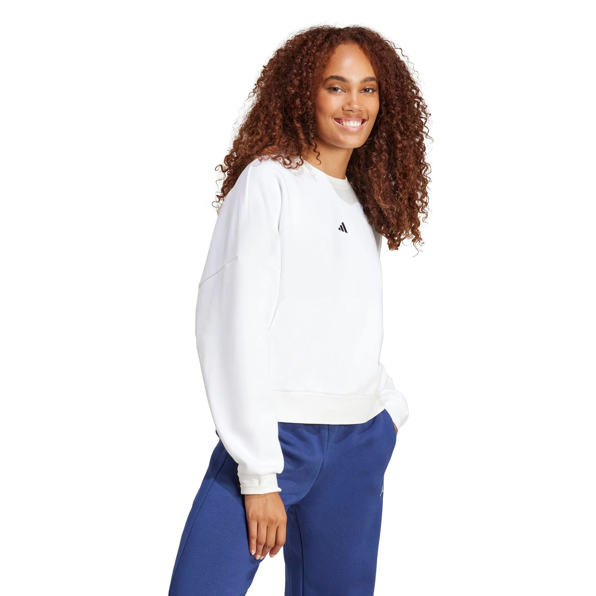 Adidas Felpa da Donna Essentials Small Logo Feel Cozy, Bianco/Nero, S - immagine 2