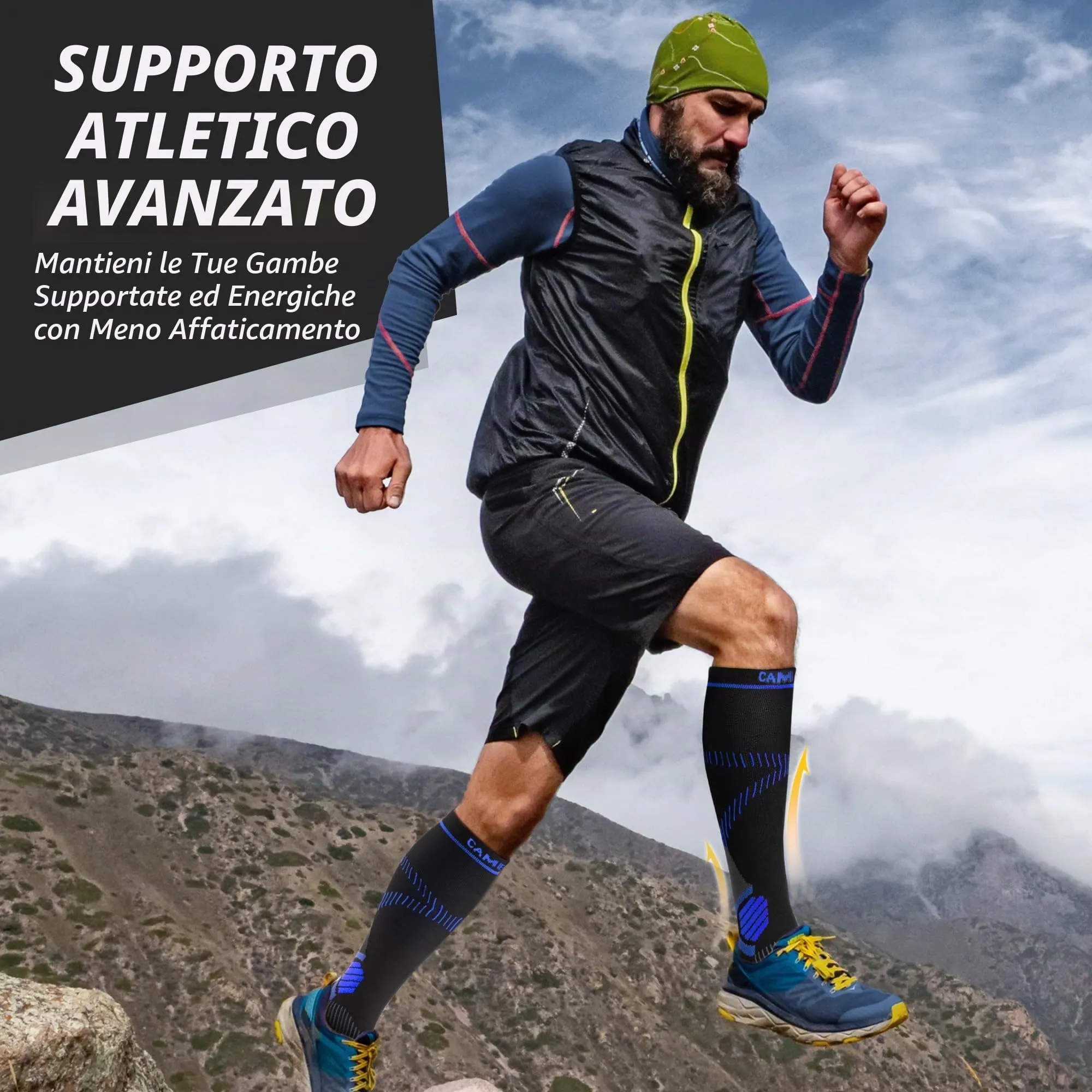 CAMBIVO Calze Compressione Graduata Donna Uomo 2Paia, Gambaletti Compressione Graduata 15-20 mmHg, Calze Elastiche a Compressione Antitrombo, Calzini Lunghe per Vene Varicose, Aereo, Sportive, Corsa - immagine 3
