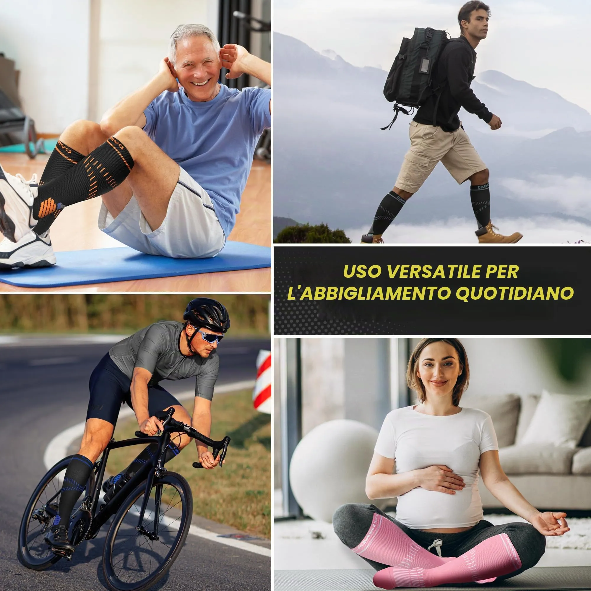 CAMBIVO Calze Compressione Graduata Donna Uomo 2Paia, Gambaletti Compressione Graduata 15-20 mmHg, Calze Elastiche a Compressione Antitrombo, Calzini Lunghe per Vene Varicose, Aereo, Sportive, Corsa - immagine 5