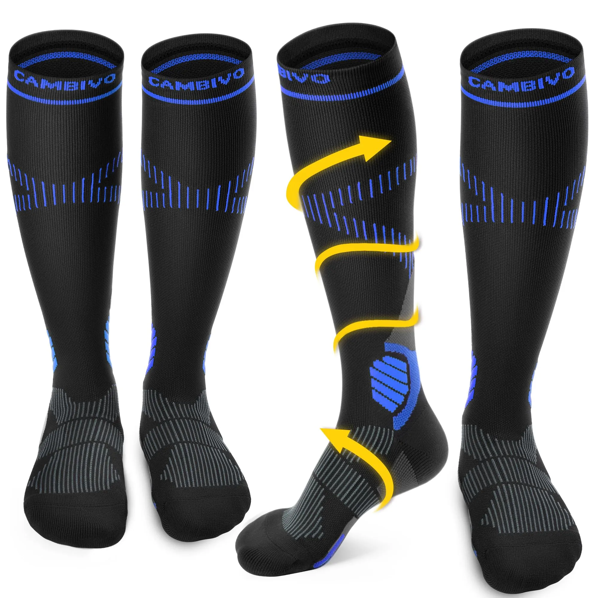 CAMBIVO Calze Compressione Graduata Donna Uomo 2Paia, Gambaletti Compressione Graduata 15-20 mmHg, Calze Elastiche a Compressione Antitrombo, Calzini Lunghe per Vene Varicose, Aereo, Sportive, Corsa - immagine 1