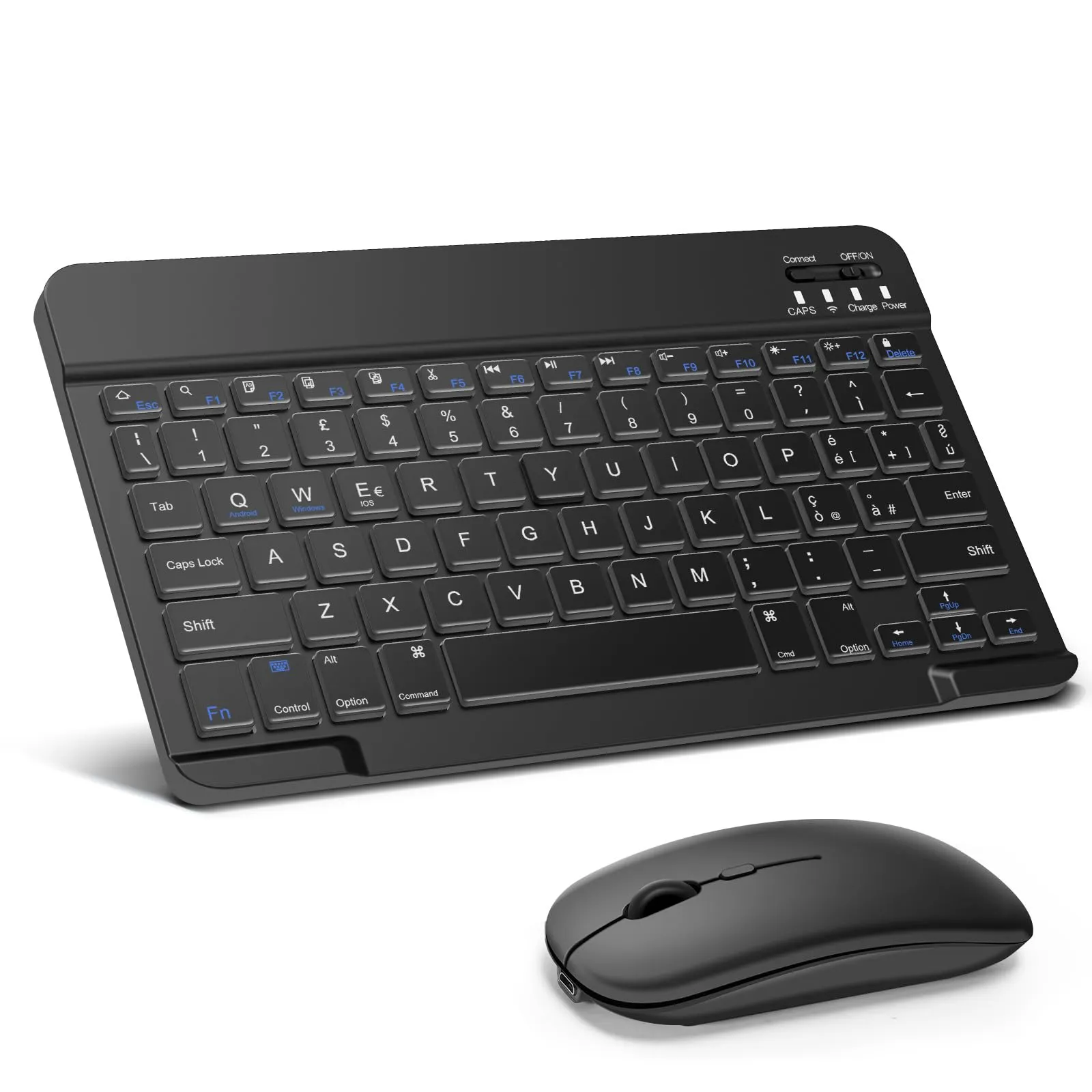 SOPPY Tastiera e Mouse Bluetooth Portatili, Mini Ricaricabile, Wireless per iPad/Samsung Tab/Lenovo Tab/iOS/Android/Windows, Layout Italiano (Nero) - immagine 1