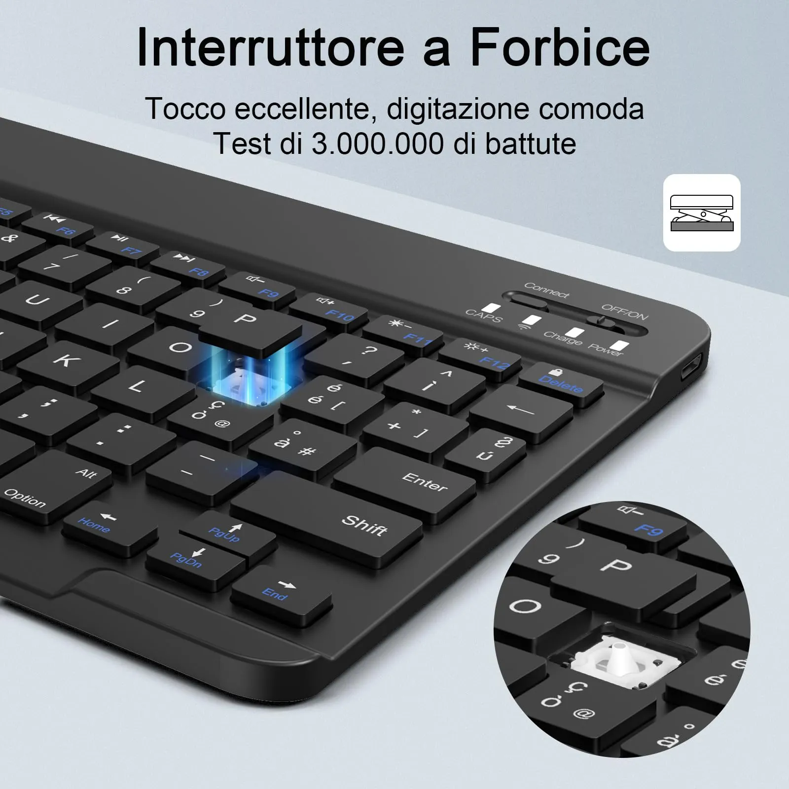 SOPPY Tastiera e Mouse Bluetooth Portatili, Mini Ricaricabile, Wireless per iPad/Samsung Tab/Lenovo Tab/iOS/Android/Windows, Layout Italiano (Nero) - immagine 4