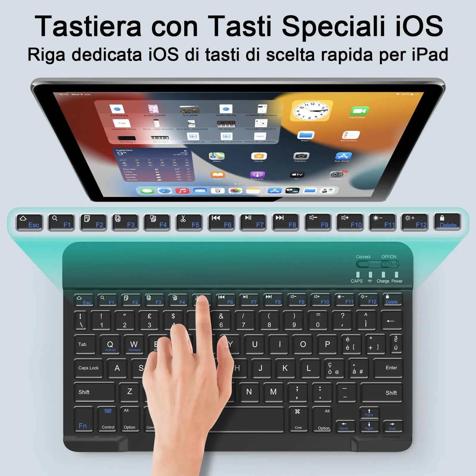 SOPPY Tastiera e Mouse Bluetooth Portatili, Mini Ricaricabile, Wireless per iPad/Samsung Tab/Lenovo Tab/iOS/Android/Windows, Layout Italiano (Nero) - immagine 6