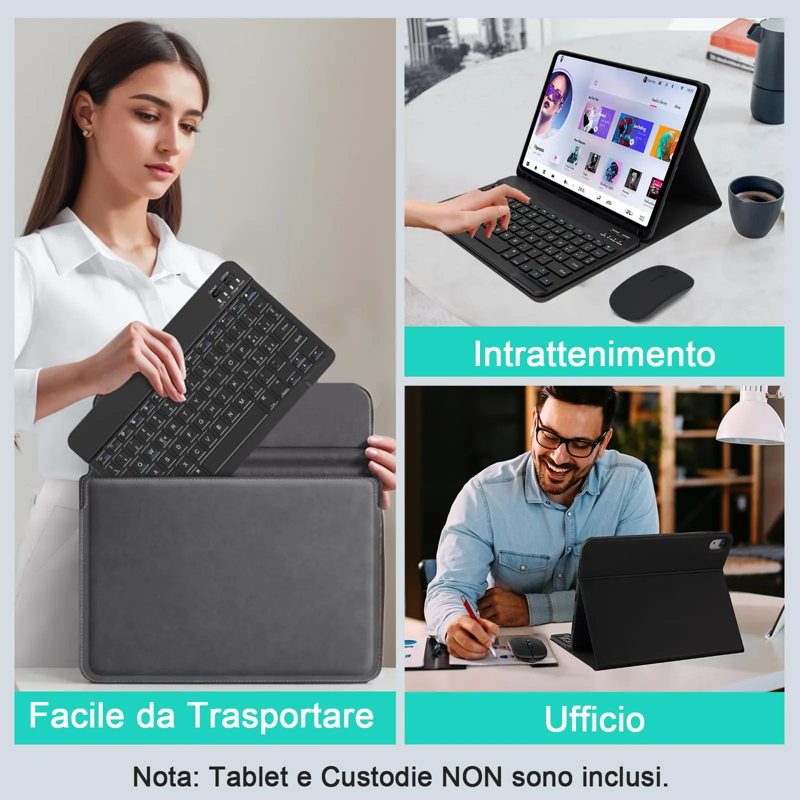 SOPPY Tastiera e Mouse Bluetooth Portatili, Mini Ricaricabile, Wireless per iPad/Samsung Tab/Lenovo Tab/iOS/Android/Windows, Layout Italiano (Nero) - immagine 7