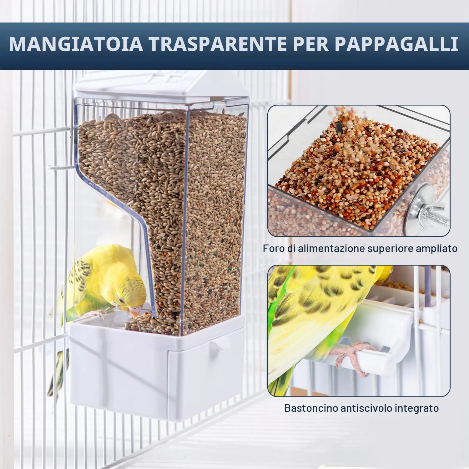 Mangiatoia per Uccelli Automatica, Trasparente Uccelli Alimentatore Acrilico Contenitore per Mangime Mangiatoia per Pappagalli Canarini Parrocchetti, 1 Pezzi - immagine 6