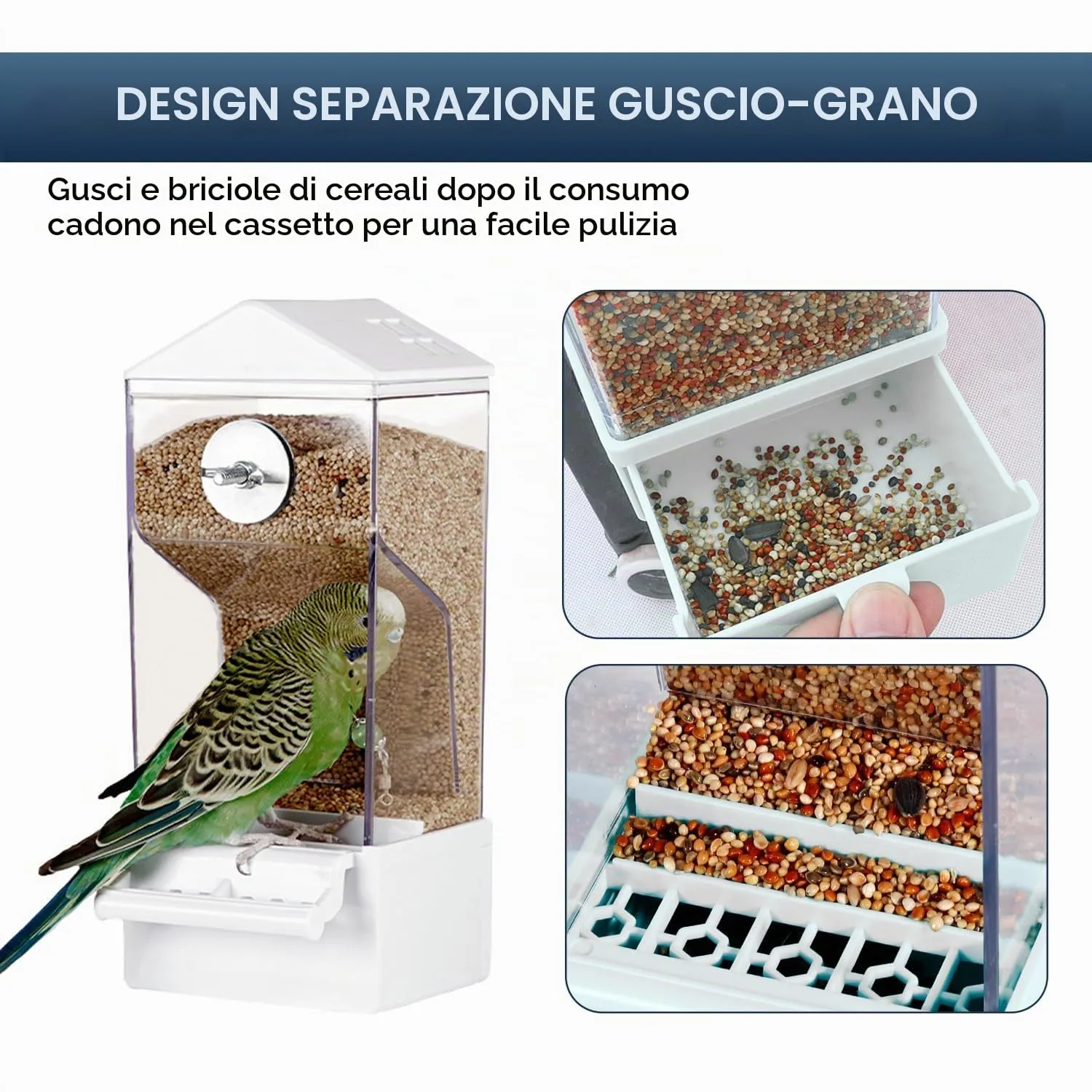 Mangiatoia per Uccelli Automatica, Trasparente Uccelli Alimentatore Acrilico Contenitore per Mangime Mangiatoia per Pappagalli Canarini Parrocchetti, 1 Pezzi - immagine 8