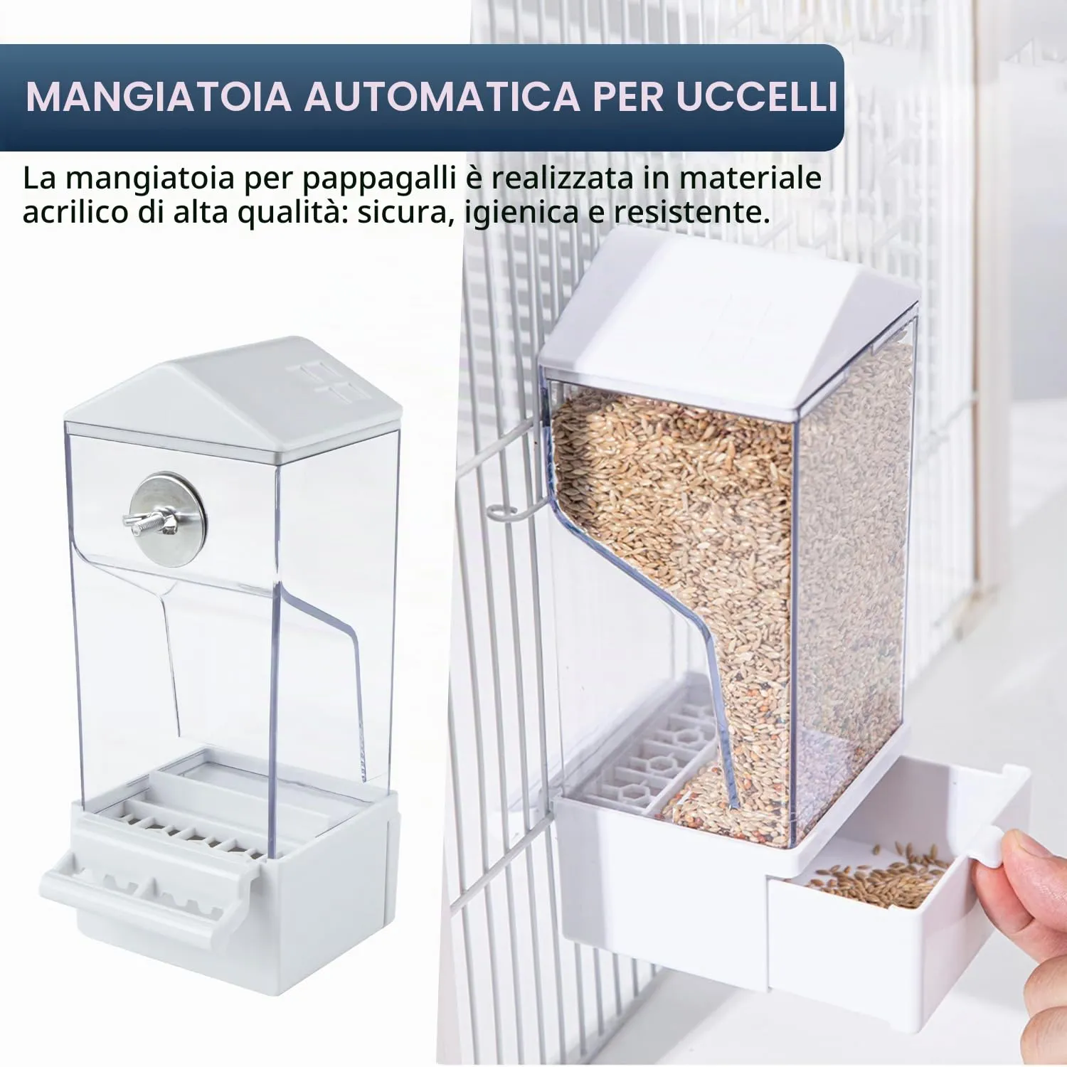 Mangiatoia per Uccelli Automatica, Trasparente Uccelli Alimentatore Acrilico Contenitore per Mangime Mangiatoia per Pappagalli Canarini Parrocchetti, 1 Pezzi - immagine 9