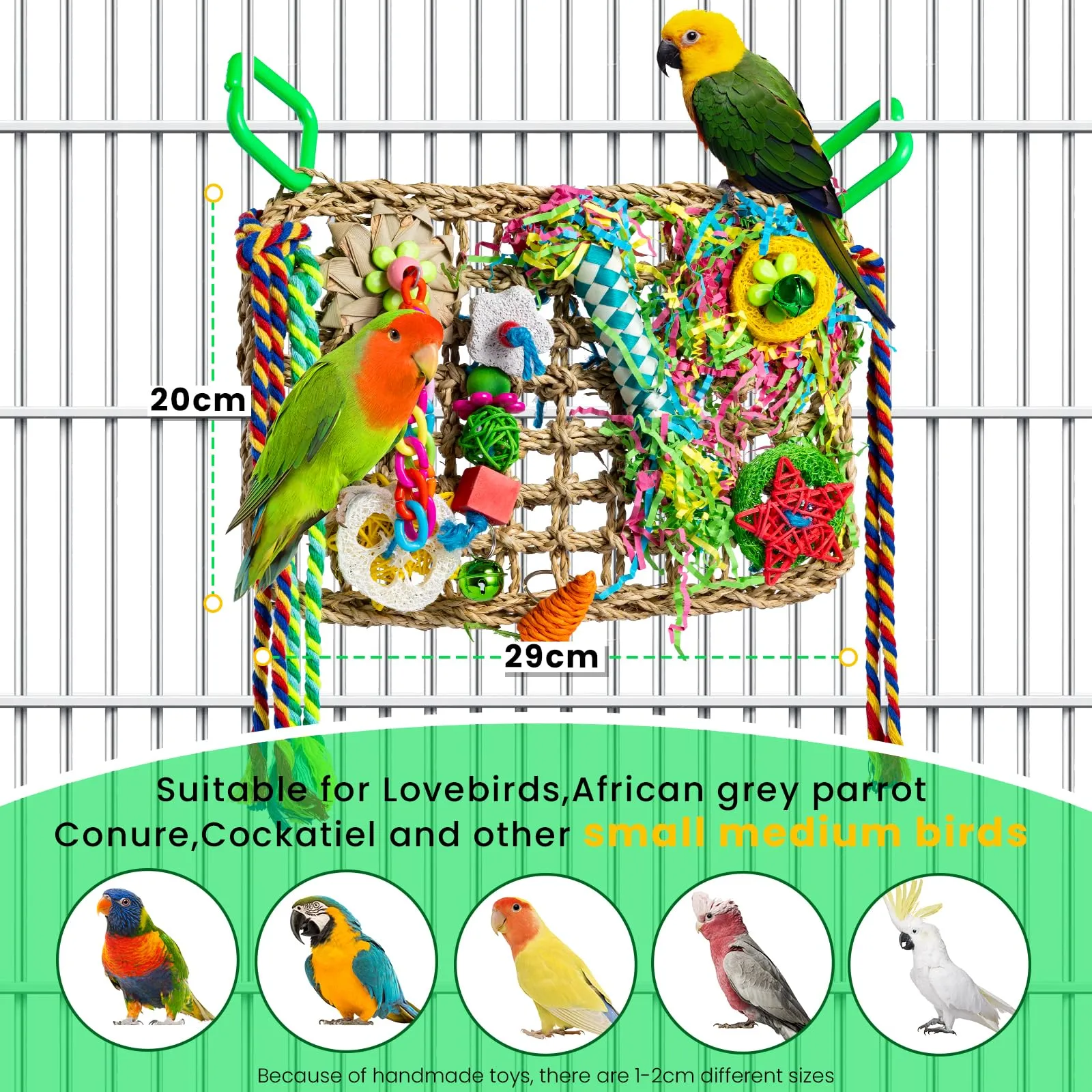 Giochi per Pappagalli, Giochi Pappagallo, giocattolo da masticare colorato, naturale, sicuro, per tutti i pappagalli e gli uccelli (rosso) - immagine 4