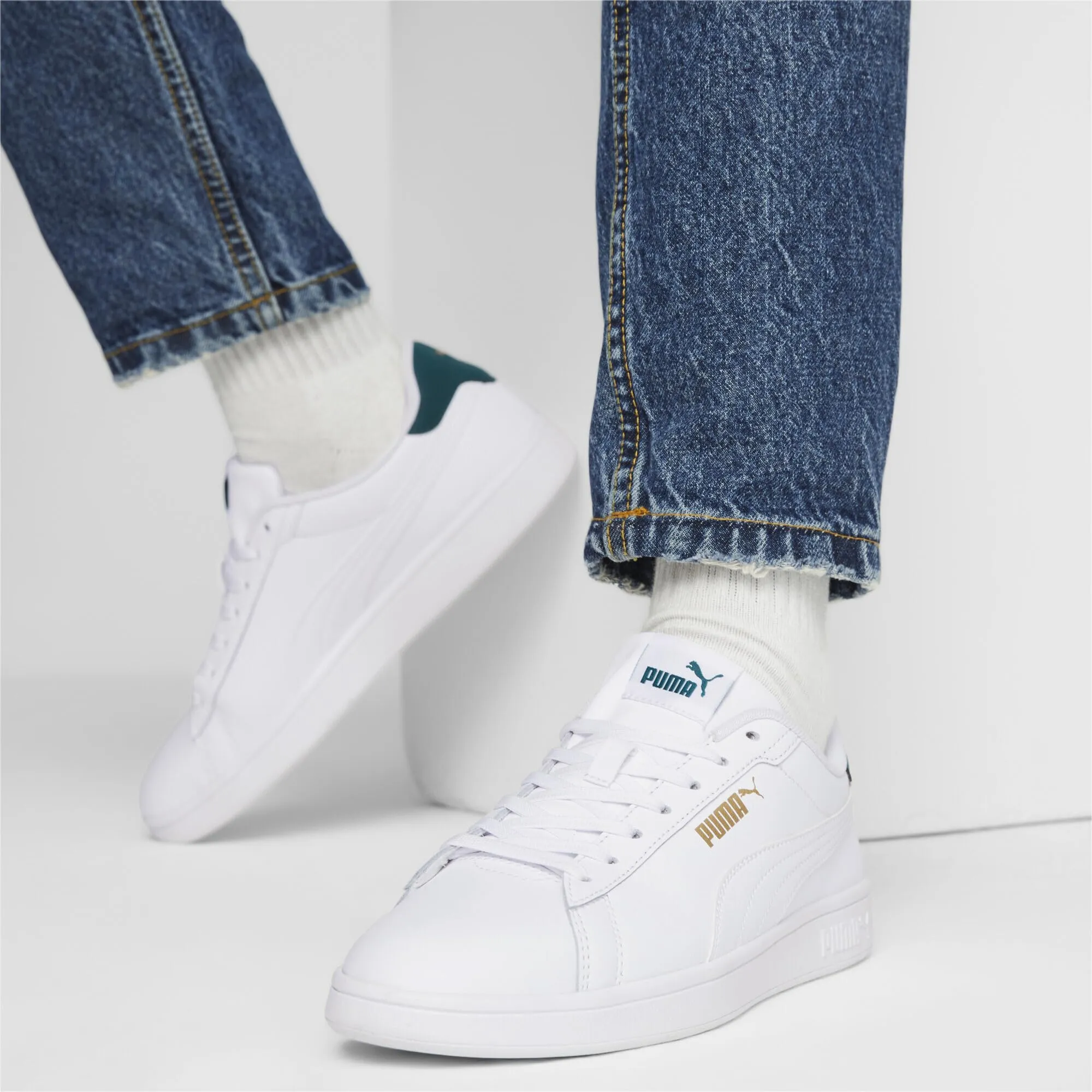 PUMA Smash 3.0 L, Scarpe da ginnastica Unisex-Adulto, Bianco (PUMA White-Malachite-PUMA Gold), 38.5 EU - immagine 3
