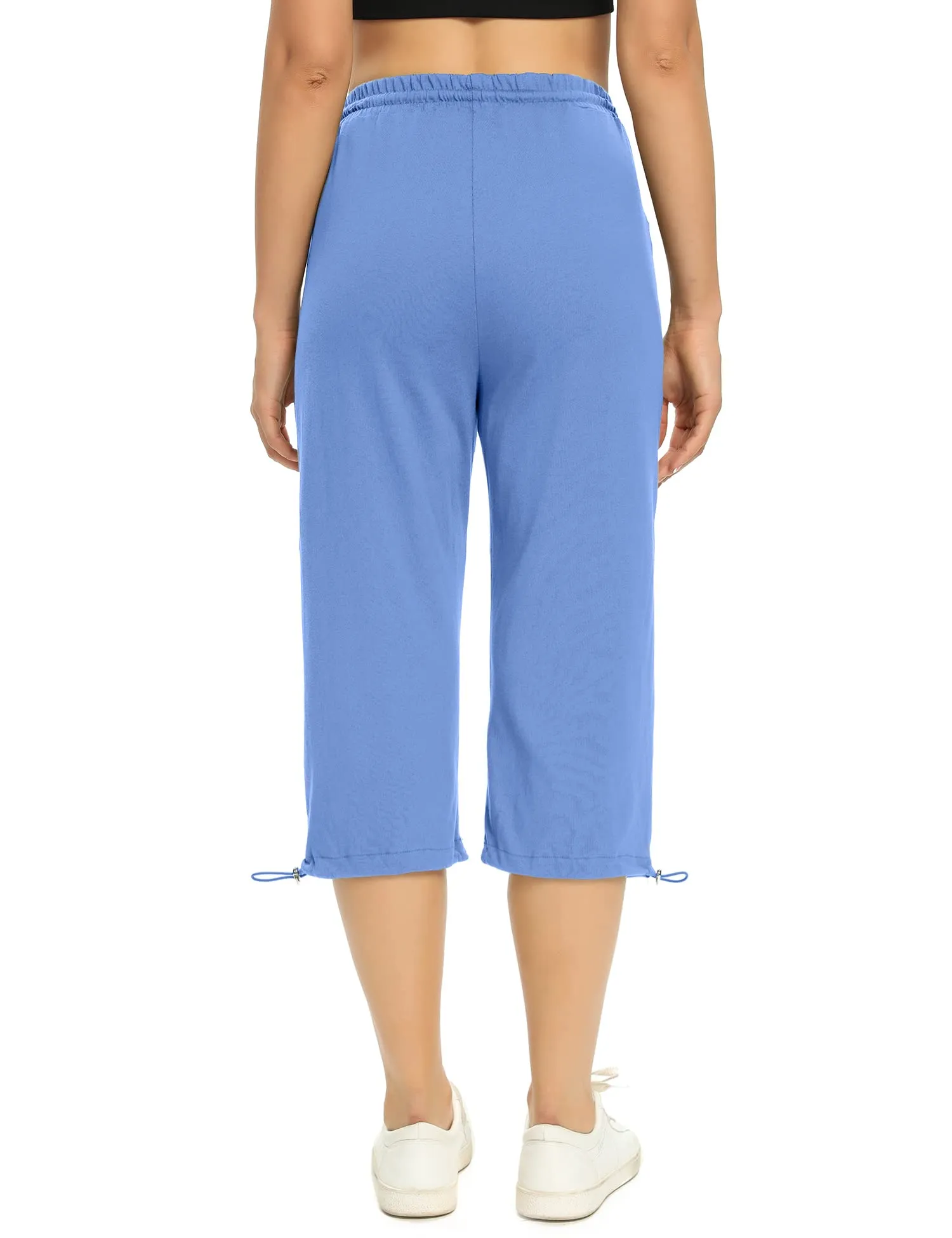 Totatuit Pantaloni Capri Donna Estivi Sportivi 3/4 Cotone Regolabile con Tasca Pinocchietto Cropped Estivo Donna Pinocchietti Blu 3XL - immagine 3