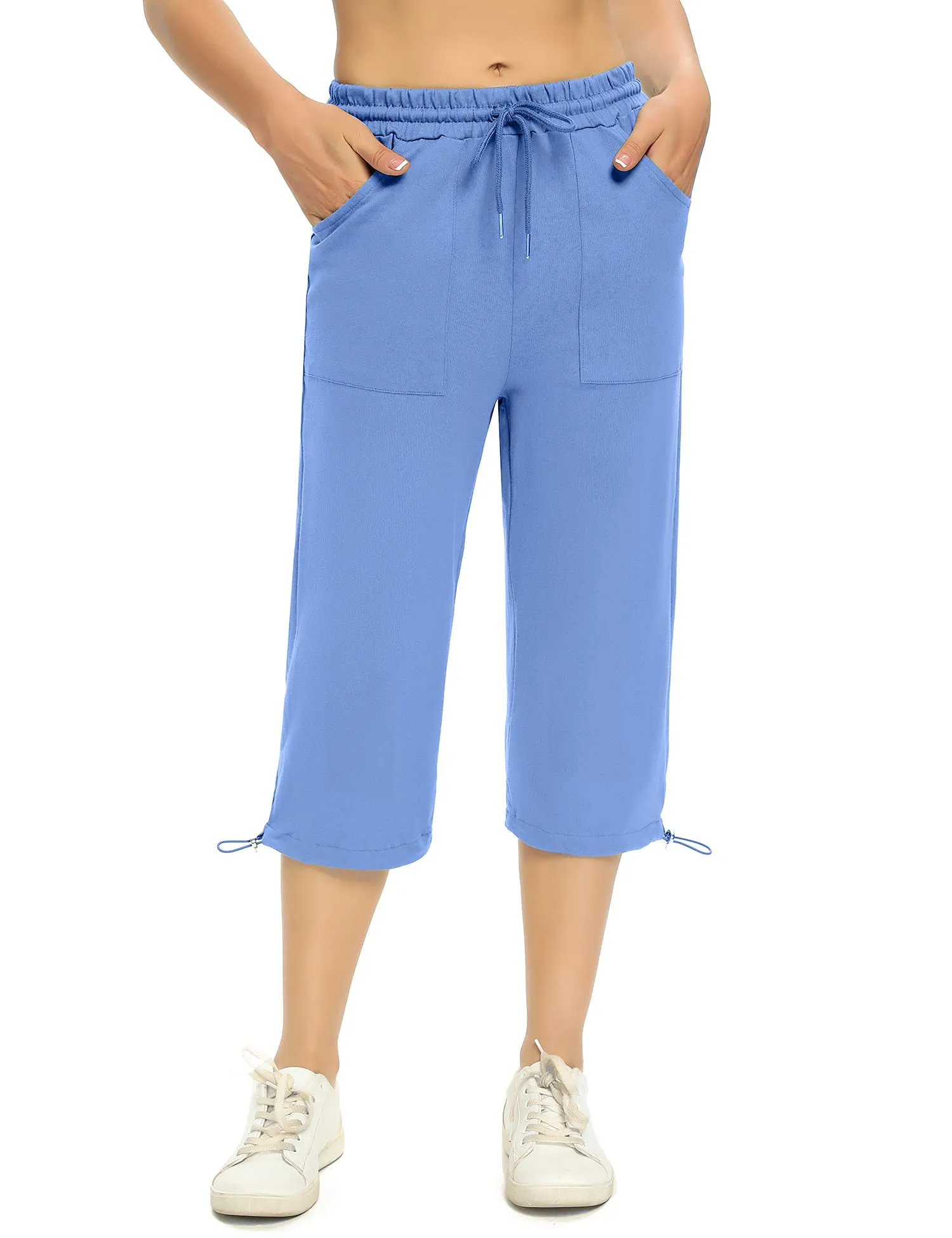 Totatuit Pantaloni Capri Donna Estivi Sportivi 3/4 Cotone Regolabile con Tasca Pinocchietto Cropped Estivo Donna Pinocchietti Blu 3XL - immagine 5