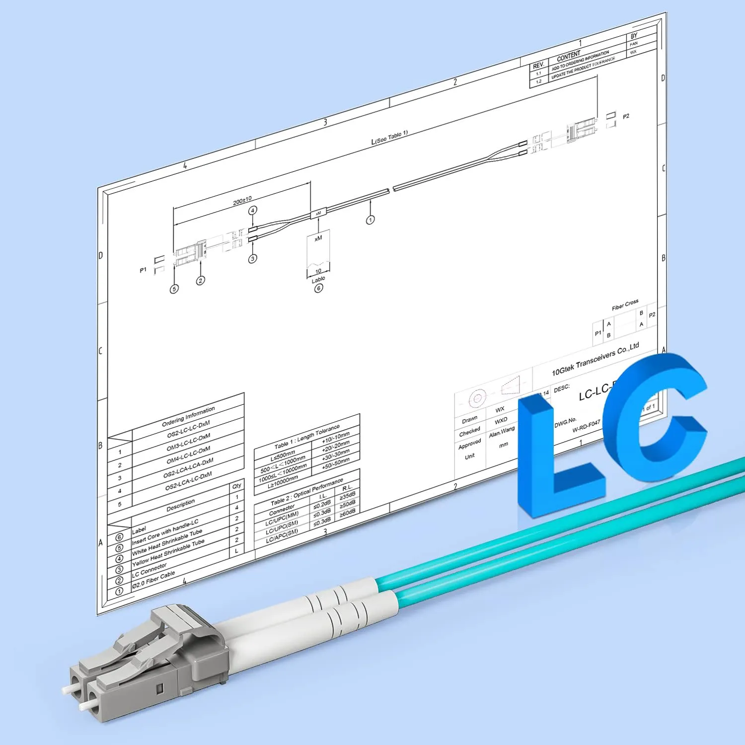 10Gtek Fiber Patch Cable - LC to LC OM3 10Gb/Gigabit Multi-Mode Jumper Duplex 50/125μm LSZH Fiber Optic Cord for SFP Transceiver, Aque, 0.3-Meter(1-ft), 2-Pack - immagine 6