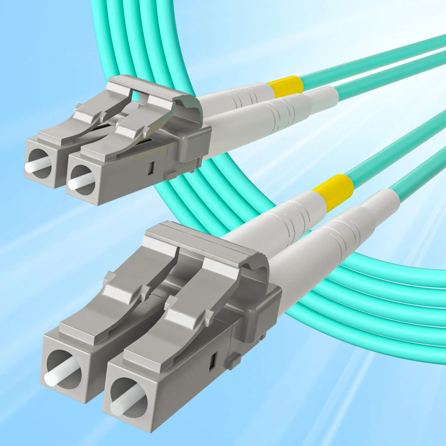 Fiber Patch Cable - LC to LC OM3 10Gb/Gigabit Multi-Mode Jumper Duplex 50/125μm LSZH Fiber Optic Cord for SFP Transceiver, Aque, 0.3-Meter(1-ft), 10-Pack - immagine 2
