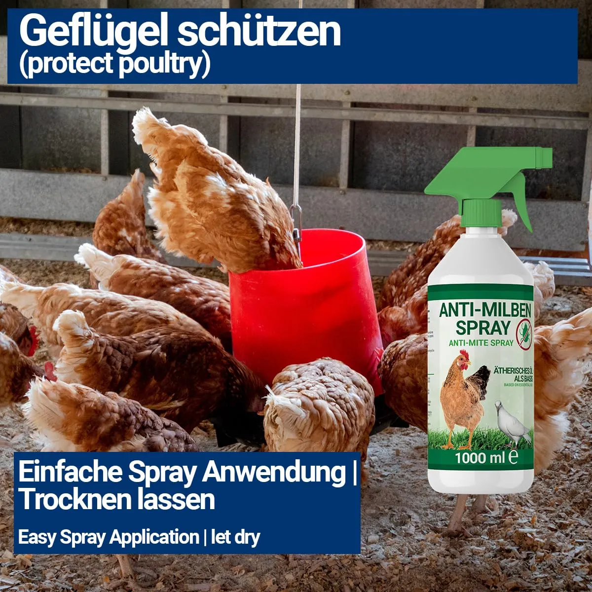 3 spray antiacari da 1000 ml per pollame come polli e uccelli, immediato e a lungo termine contro i parassiti, in caso di acute e prevenzione (3 x 1000 ml) - immagine 5