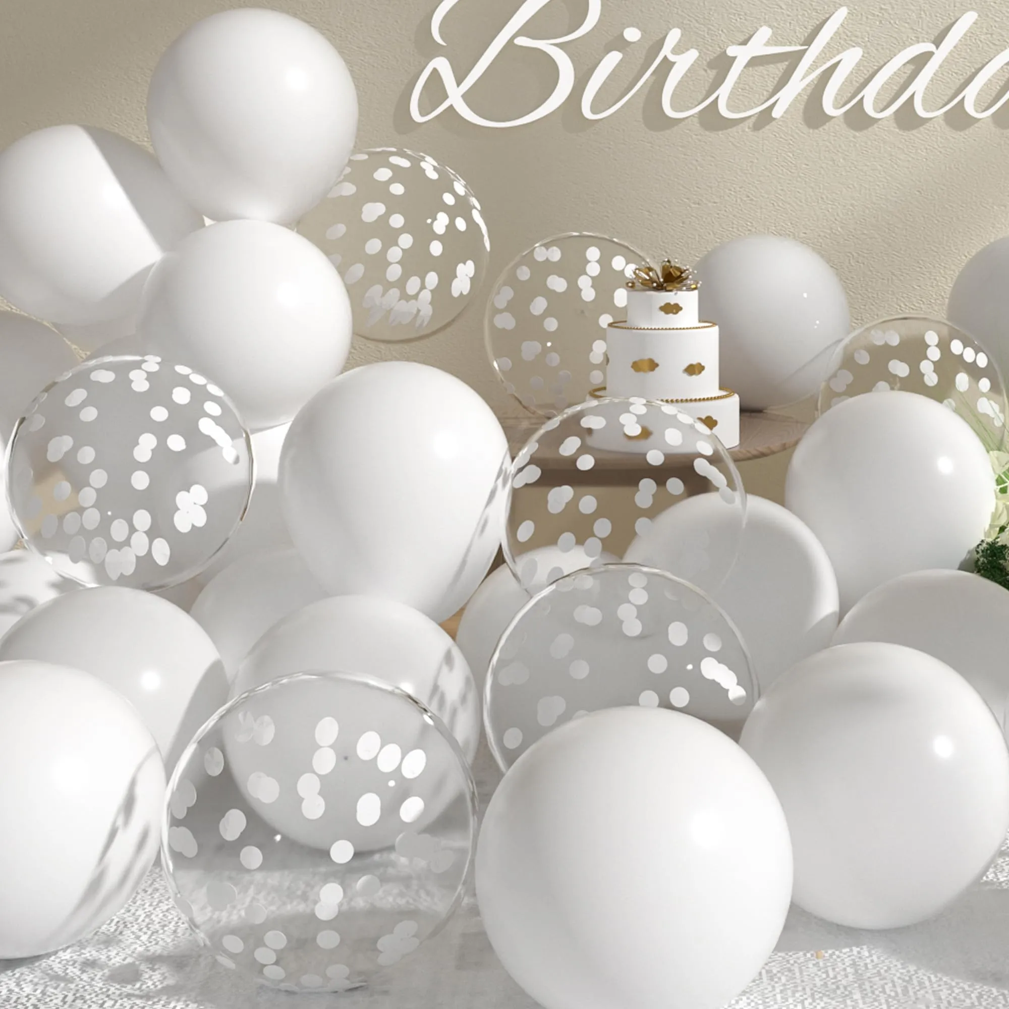 SUWEN 47 Pezzi Bianco Palloncini Latex Confetti Set - immagine 1