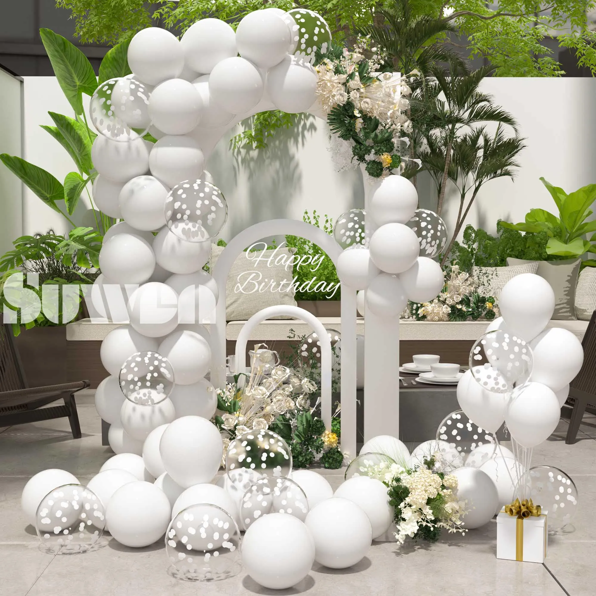 SUWEN 47 Pezzi Bianco Palloncini Latex Confetti Set - immagine 2