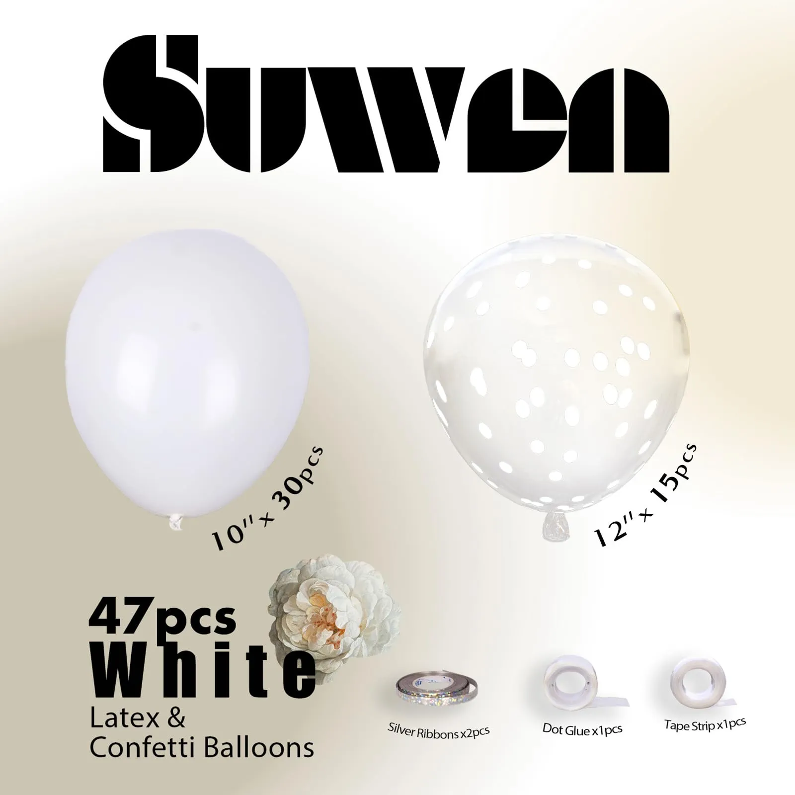 SUWEN 47 Pezzi Bianco Palloncini Latex Confetti Set - immagine 5