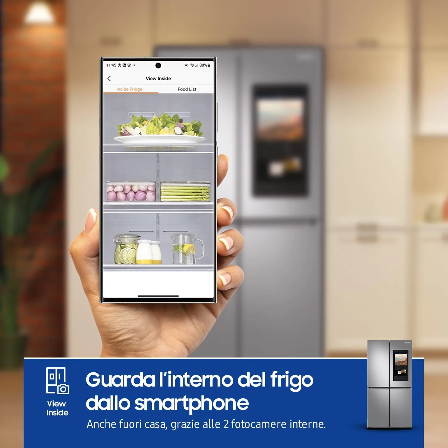 Samsung Frigorifero a 4 Porte Family Hub AI RF65DG9H0ESR/EF, Con AI Vision Inside, Wifi+AI Energy Mode, Beverage Center, Metal Back, 636 L, LxAxP: 91,2 x 183 x 72,3 cm, Inox Spazzolato - immagine 4