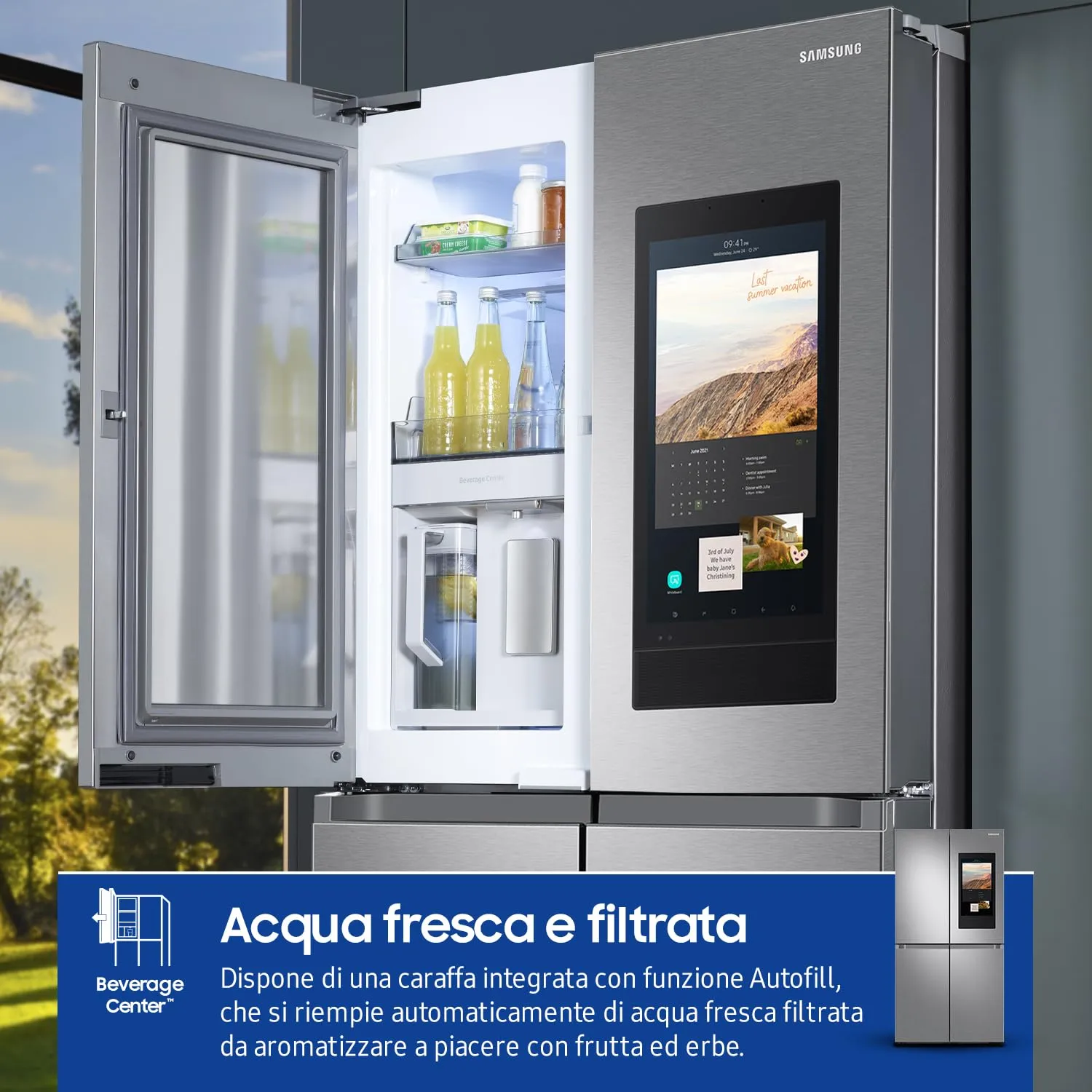 Samsung Frigorifero a 4 Porte Family Hub AI RF65DG9H0ESR/EF, Con AI Vision Inside, Wifi+AI Energy Mode, Beverage Center, Metal Back, 636 L, LxAxP: 91,2 x 183 x 72,3 cm, Inox Spazzolato - immagine 5