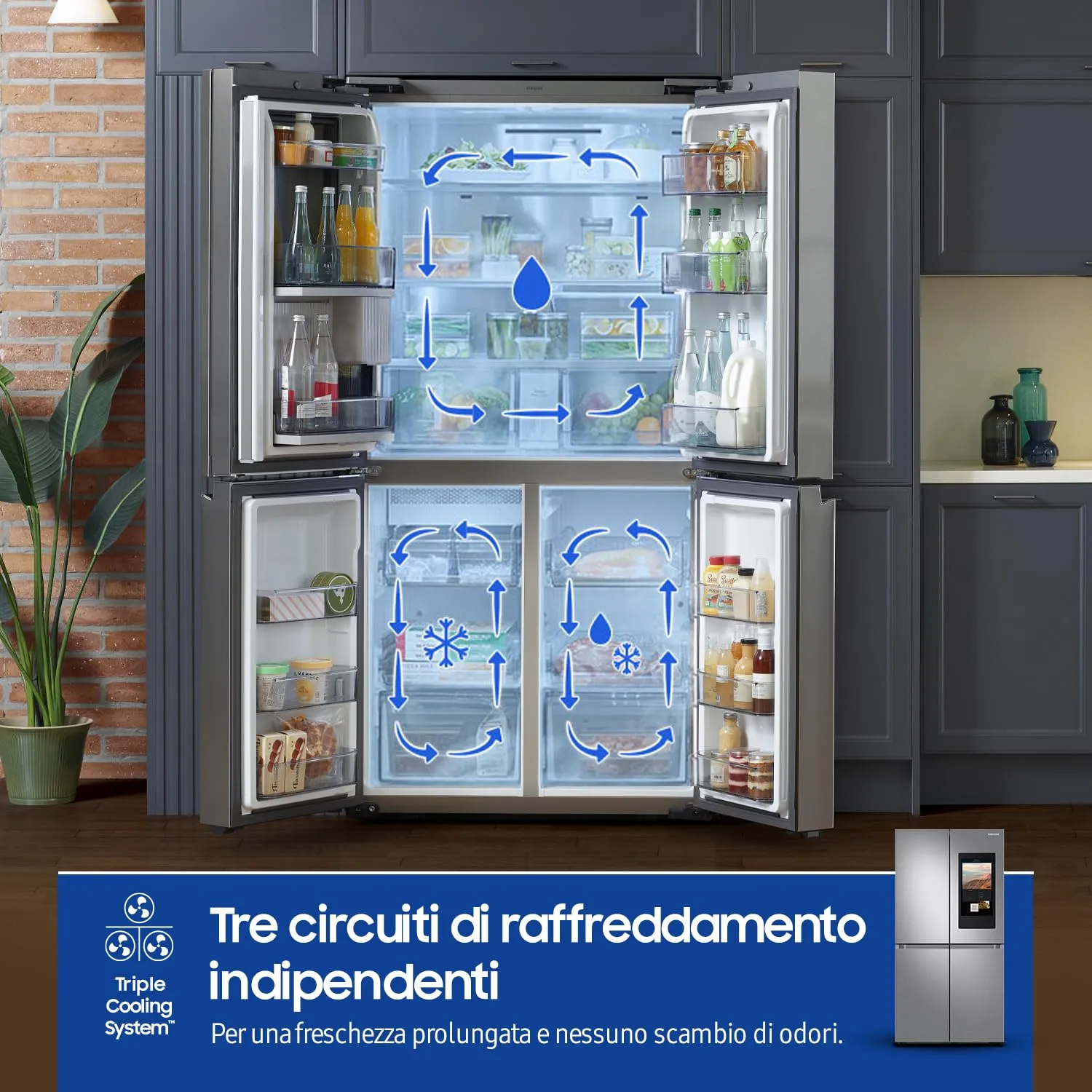 Samsung Frigorifero a 4 Porte Family Hub AI RF65DG9H0ESR/EF, Con AI Vision Inside, Wifi+AI Energy Mode, Beverage Center, Metal Back, 636 L, LxAxP: 91,2 x 183 x 72,3 cm, Inox Spazzolato - immagine 6