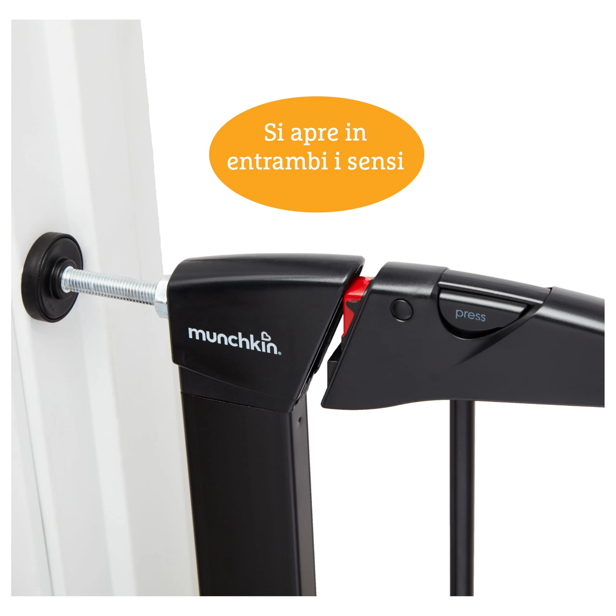 Cancello per scale Munchkin, Cancello per scale Pressure Fit Baby o Dog Gate, Cancello per bambini senza viti facile da installare, 76-82 cm, nero - immagine 2