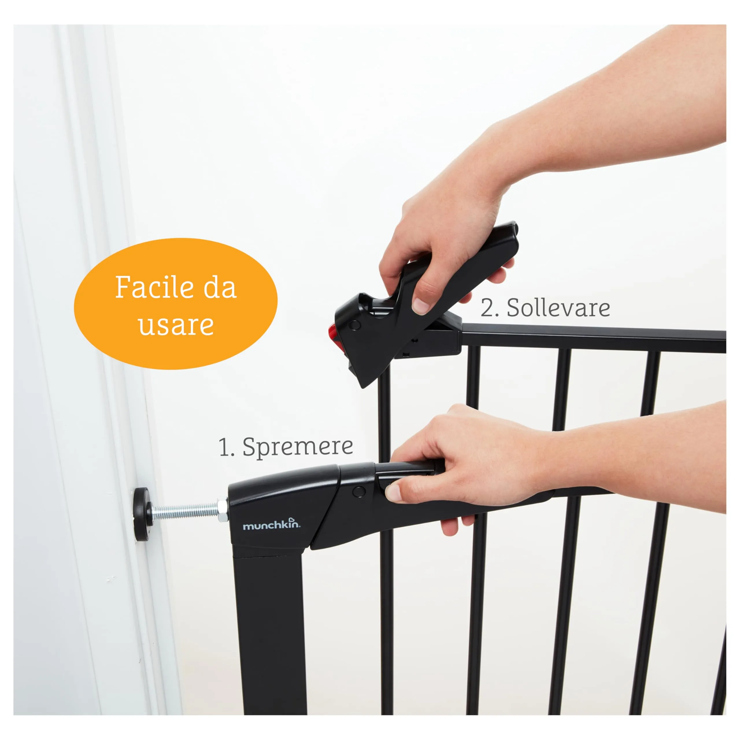Cancello per scale Munchkin, Cancello per scale Pressure Fit Baby o Dog Gate, Cancello per bambini senza viti facile da installare, 76-82 cm, nero - immagine 3
