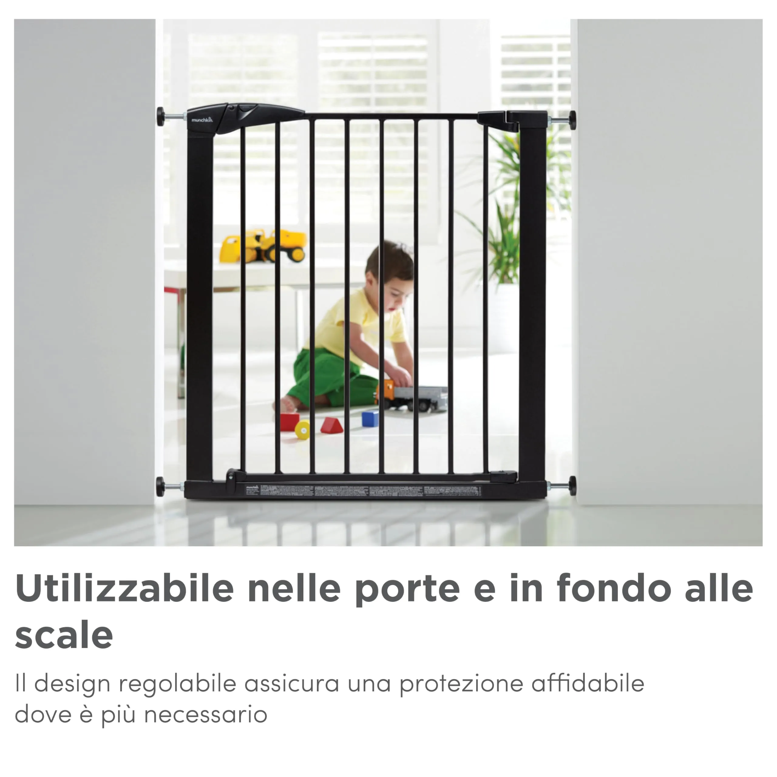 Cancello per scale Munchkin, Cancello per scale Pressure Fit Baby o Dog Gate, Cancello per bambini senza viti facile da installare, 76-82 cm, nero - immagine 4