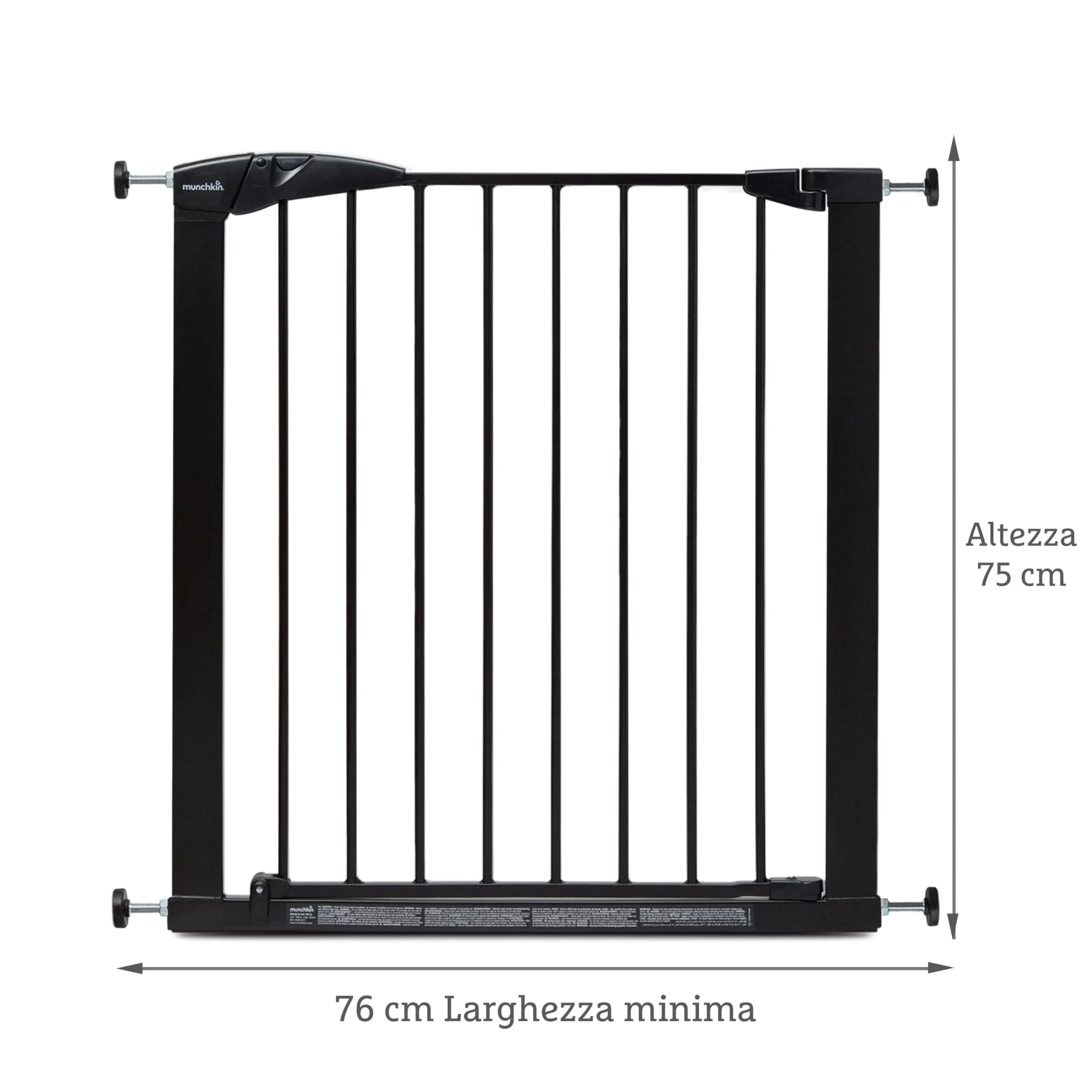 Cancello per scale Munchkin, Cancello per scale Pressure Fit Baby o Dog Gate, Cancello per bambini senza viti facile da installare, 76-82 cm, nero - immagine 6