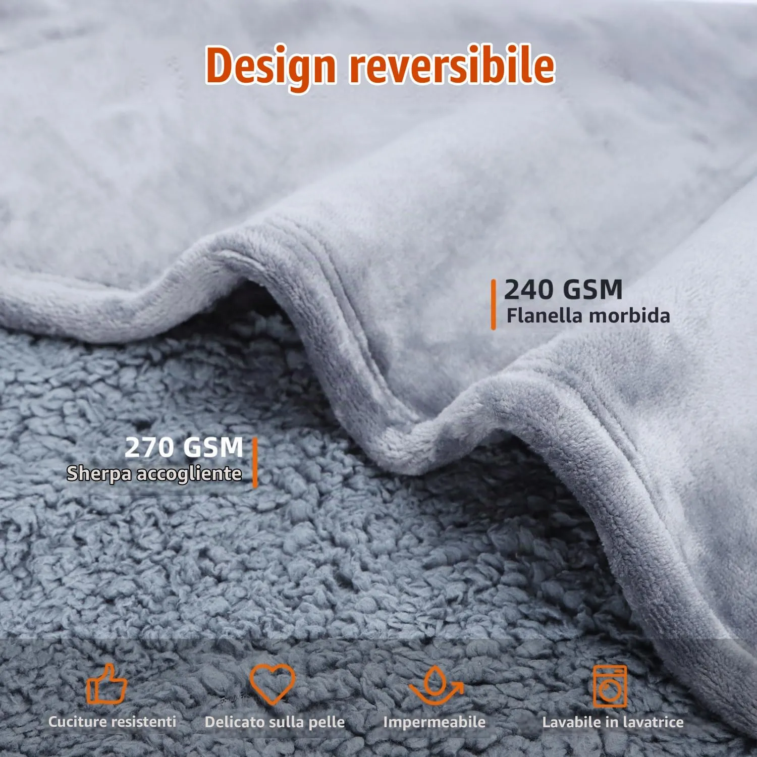 Nobleza Coperta Impermeabile per Cani, L 127 x 100cm Coperta Morbida e Soffice per Cane, Lavatrice, Reversibile Protettore per Divano, Grigio - immagine 3