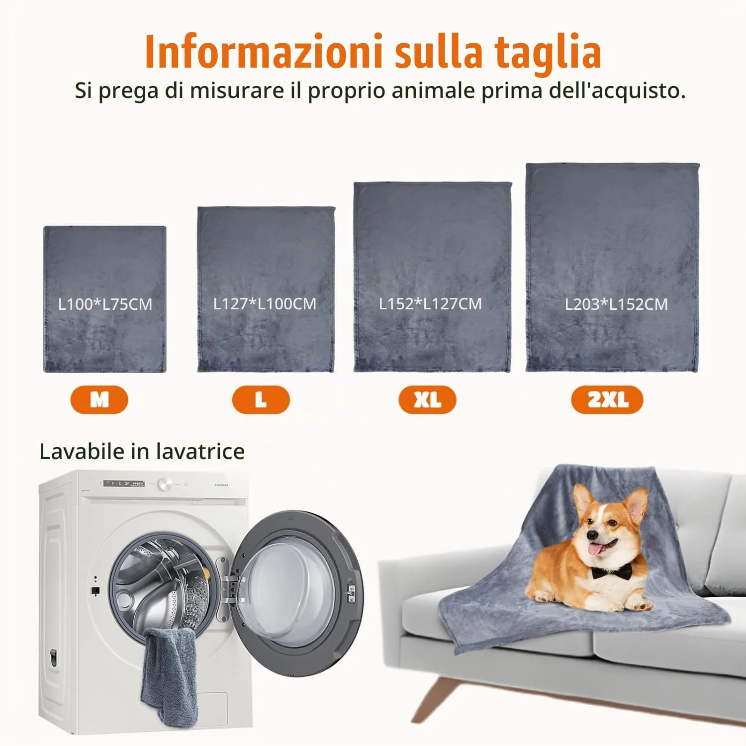 Nobleza Coperta Impermeabile per Cani, L 127 x 100cm Coperta Morbida e Soffice per Cane, Lavatrice, Reversibile Protettore per Divano, Grigio - immagine 5