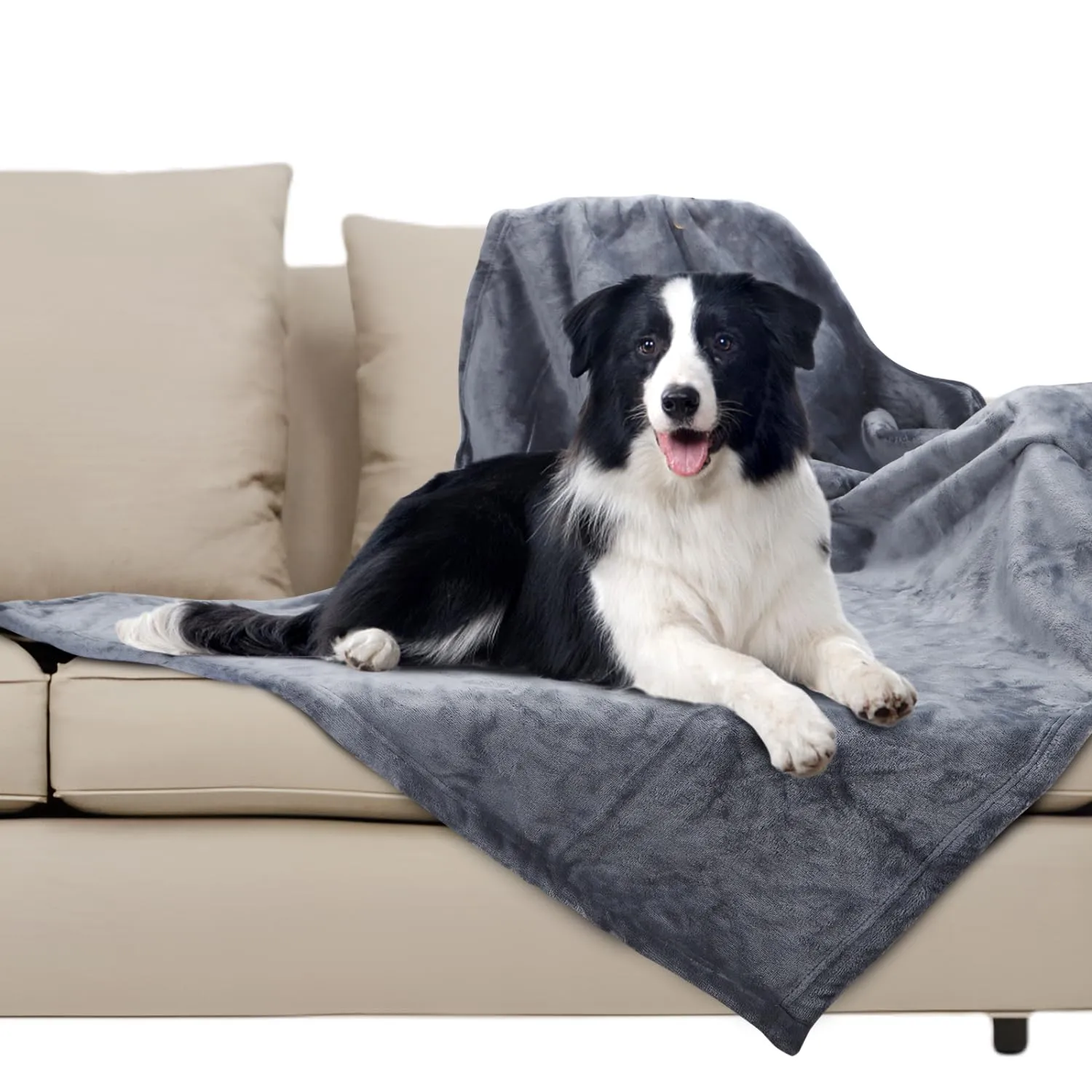 Nobleza Coperta Impermeabile per Cani, L 127 x 100cm Coperta Morbida e Soffice per Cane, Lavatrice, Reversibile Protettore per Divano, Grigio - immagine 8