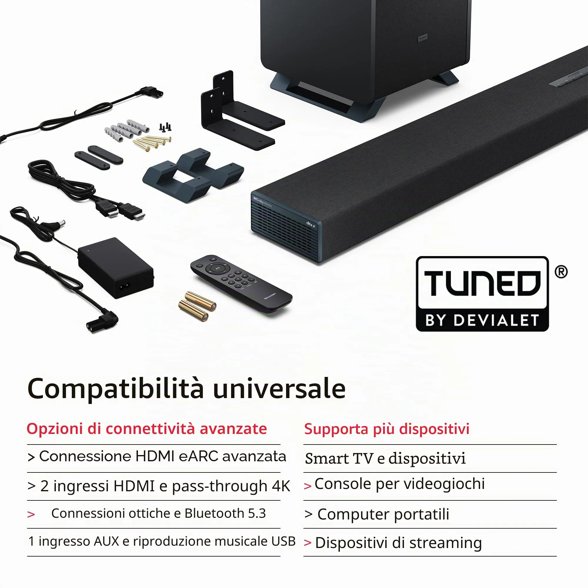 Sharp Q Soundbar per TV HT-SBW55121(BK) – Nero – 650W 5.1.2 Dolby Atmos - immagine 3