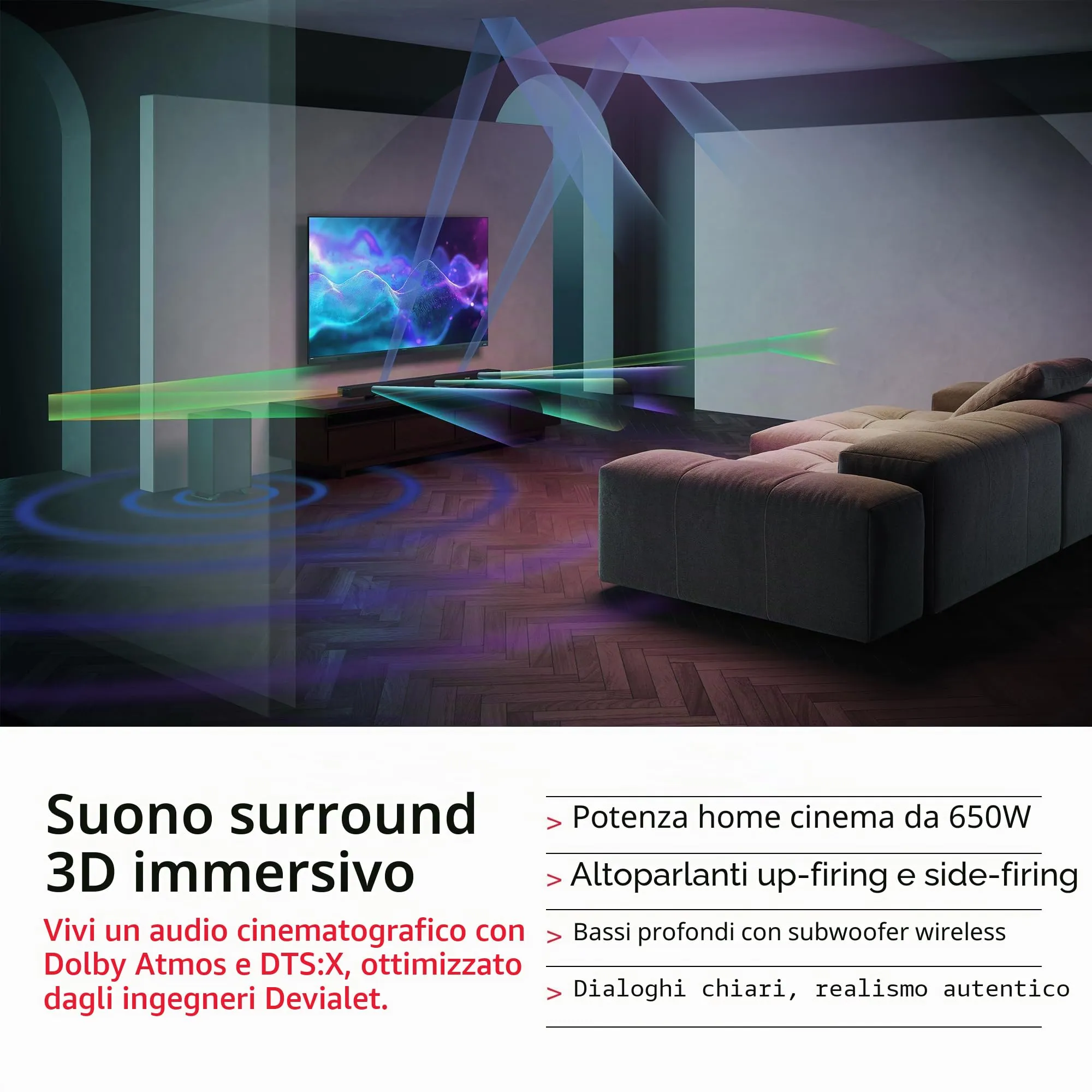 Sharp Q Soundbar per TV HT-SBW55121(BK) – Nero – 650W 5.1.2 Dolby Atmos - immagine 5