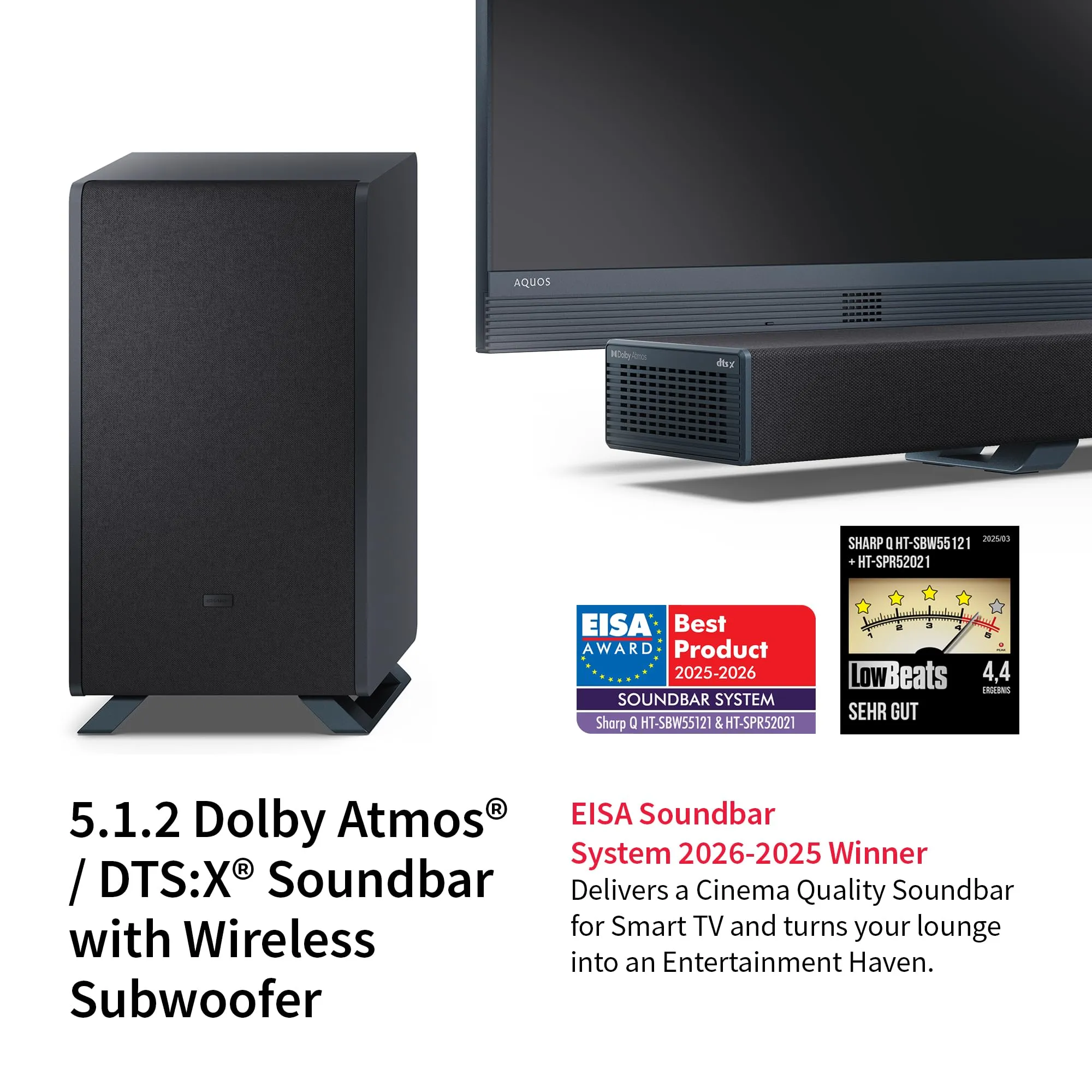 Sharp Q Soundbar per TV HT-SBW55121(BK) – Nero – 650W 5.1.2 Dolby Atmos - immagine 8