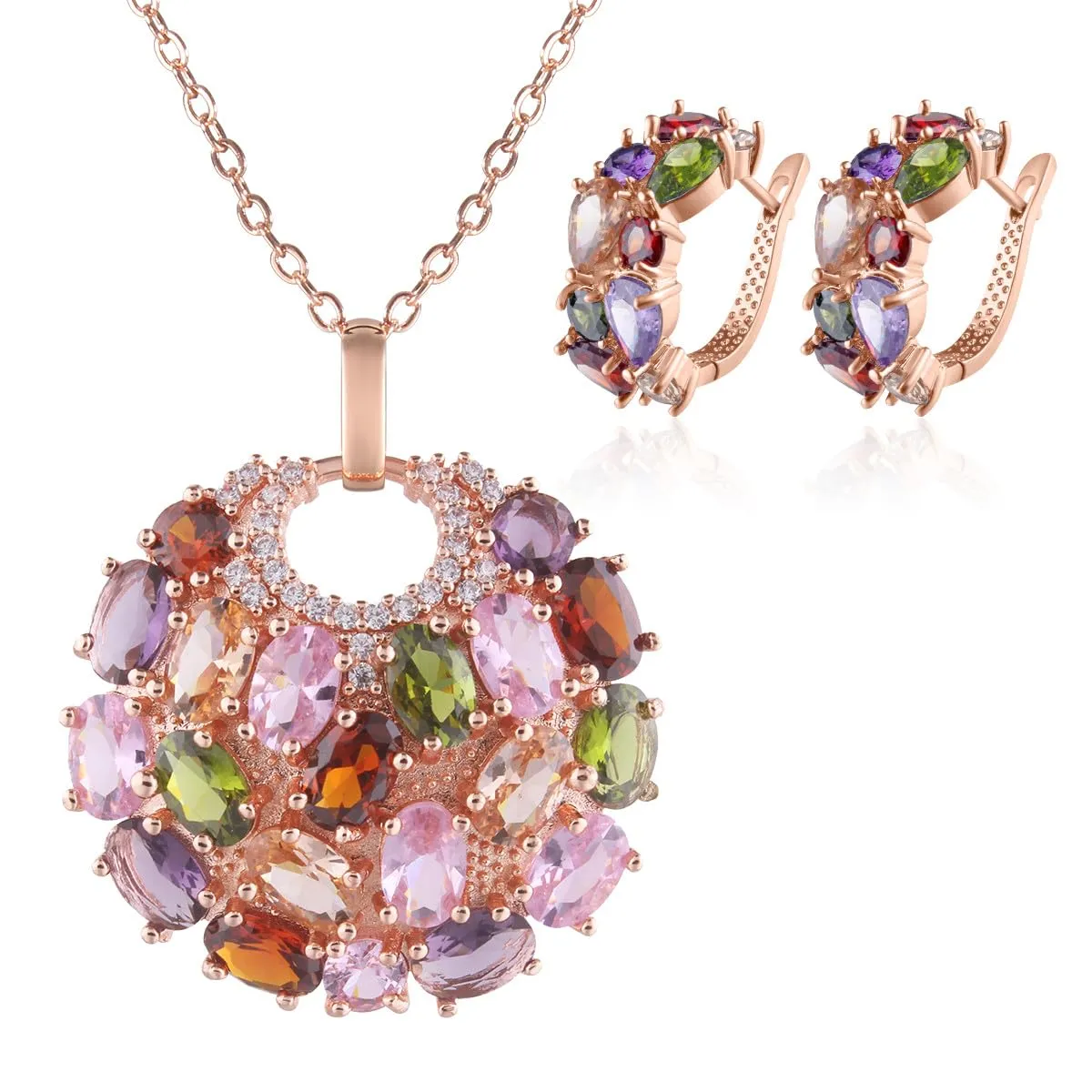 Mecool Set di orecchini e collana con zirconia cubica 925 Ciondolo Collana e Orecchini set di gioielli per donne, Pequeño, Lega di rame - immagine 1