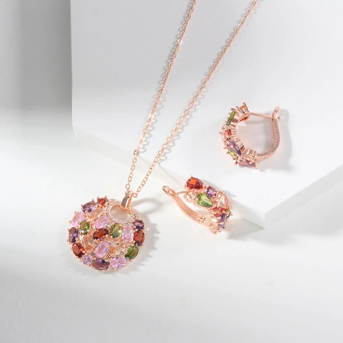 Mecool Set di orecchini e collana con zirconia cubica 925 Ciondolo Collana e Orecchini set di gioielli per donne, Pequeño, Lega di rame - immagine 2