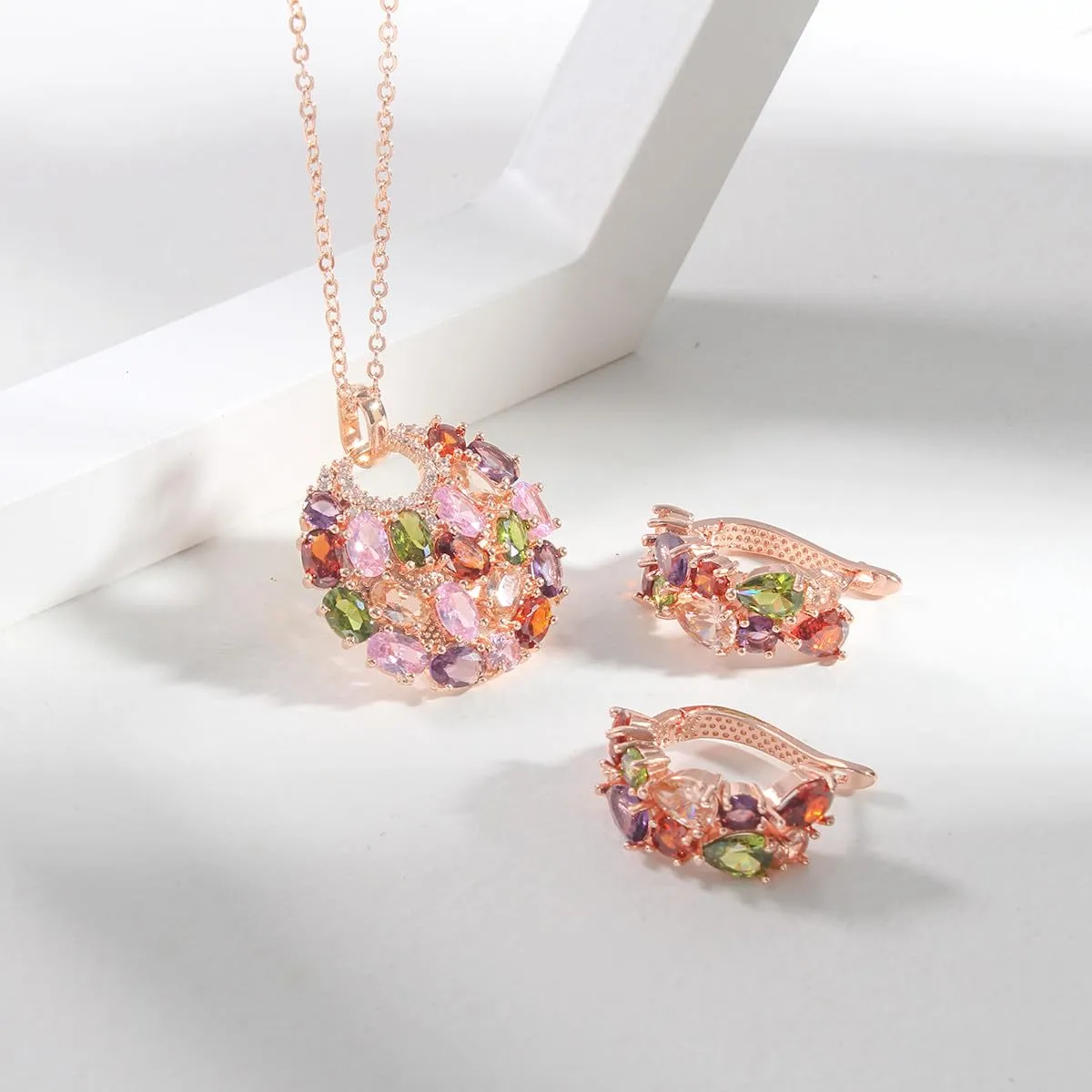 Mecool Set di orecchini e collana con zirconia cubica 925 Ciondolo Collana e Orecchini set di gioielli per donne, Pequeño, Lega di rame - immagine 3