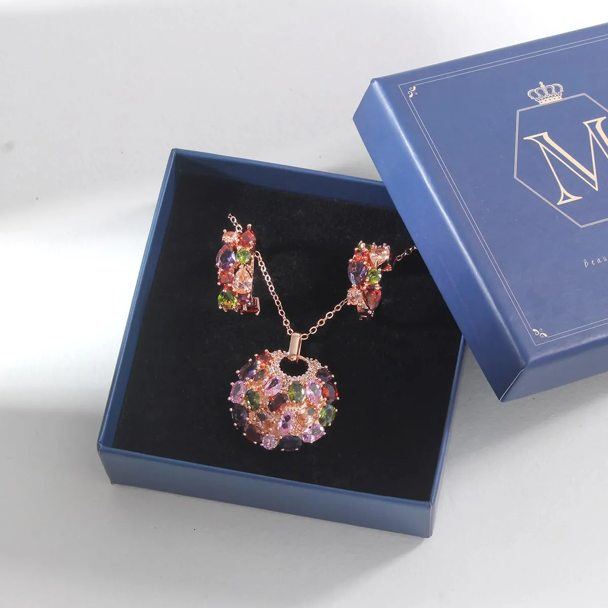 Mecool Set di orecchini e collana con zirconia cubica 925 Ciondolo Collana e Orecchini set di gioielli per donne, Pequeño, Lega di rame - immagine 4