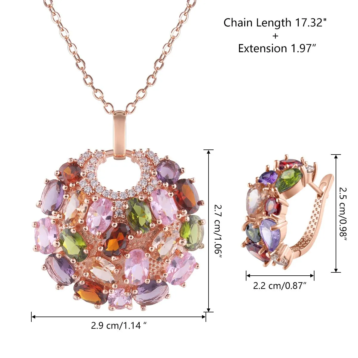 Mecool Set di orecchini e collana con zirconia cubica 925 Ciondolo Collana e Orecchini set di gioielli per donne, Pequeño, Lega di rame - immagine 5