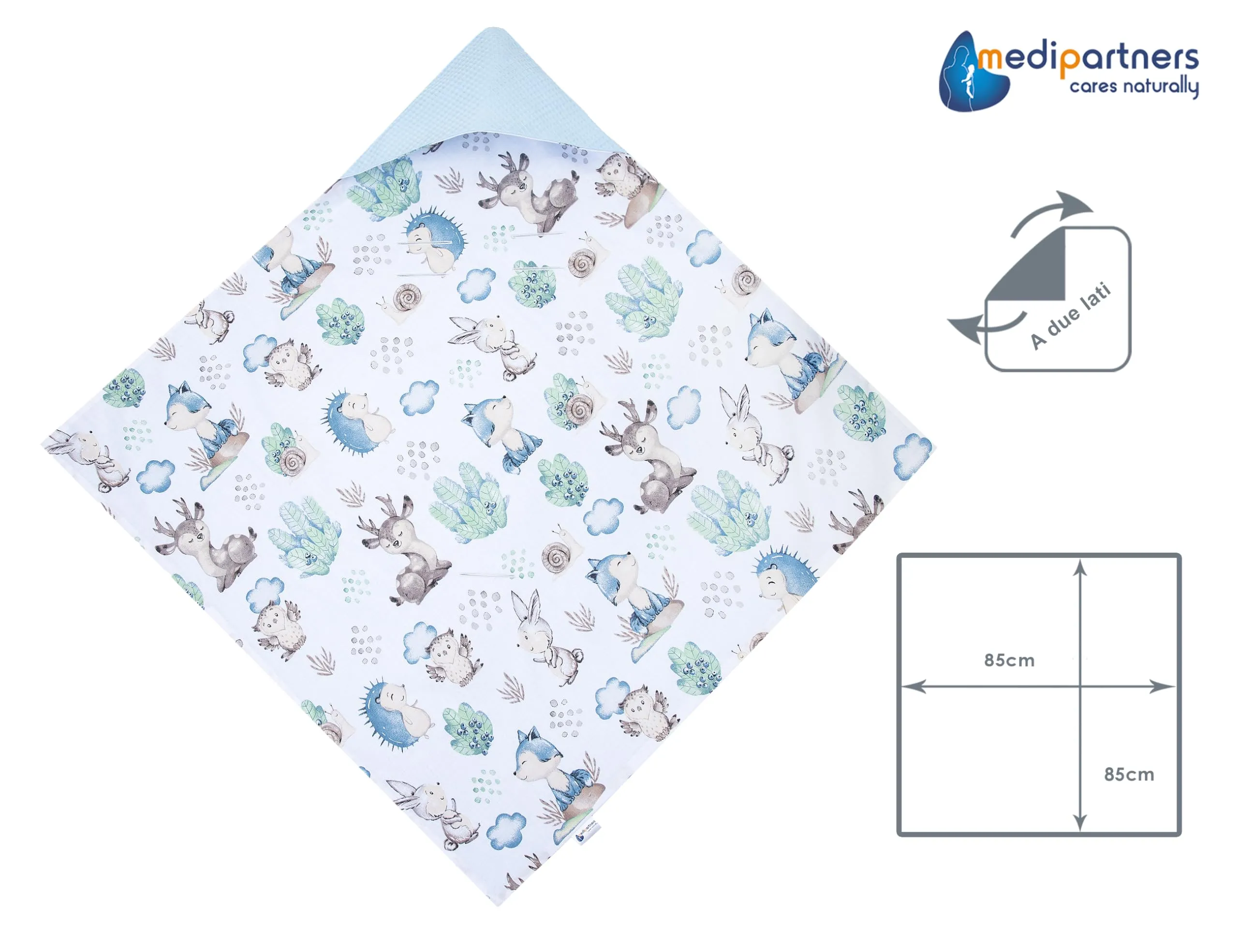 Medi Partners Coperta neonato ovetto Sacco per Passeggino - 100% Cotone universale Blanket 85x85cm fodera protettiva Morbida e Accogliente Passeggini Marsupio (Cervo E Riccio Con Waffle Azzurre) - immagine 5