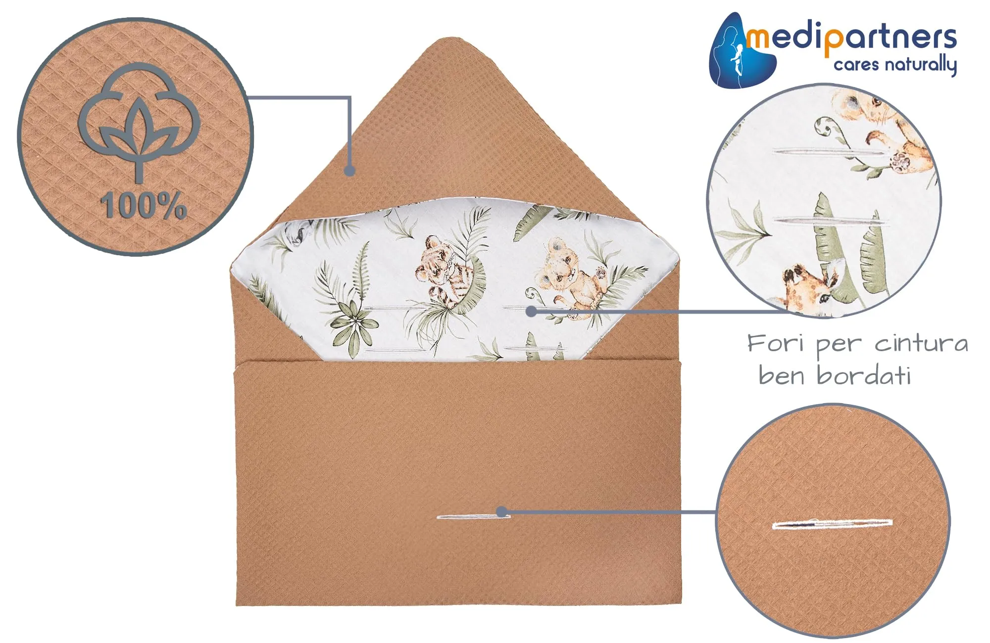 Medi Partners Coperta neonato ovetto Sacco per Passeggino - 100% Cotone universale Blanket 85x85cm fodera protettiva Morbida e Accogliente Passeggini Marsupio (Safari Di Waffle Marroni) - immagine 3