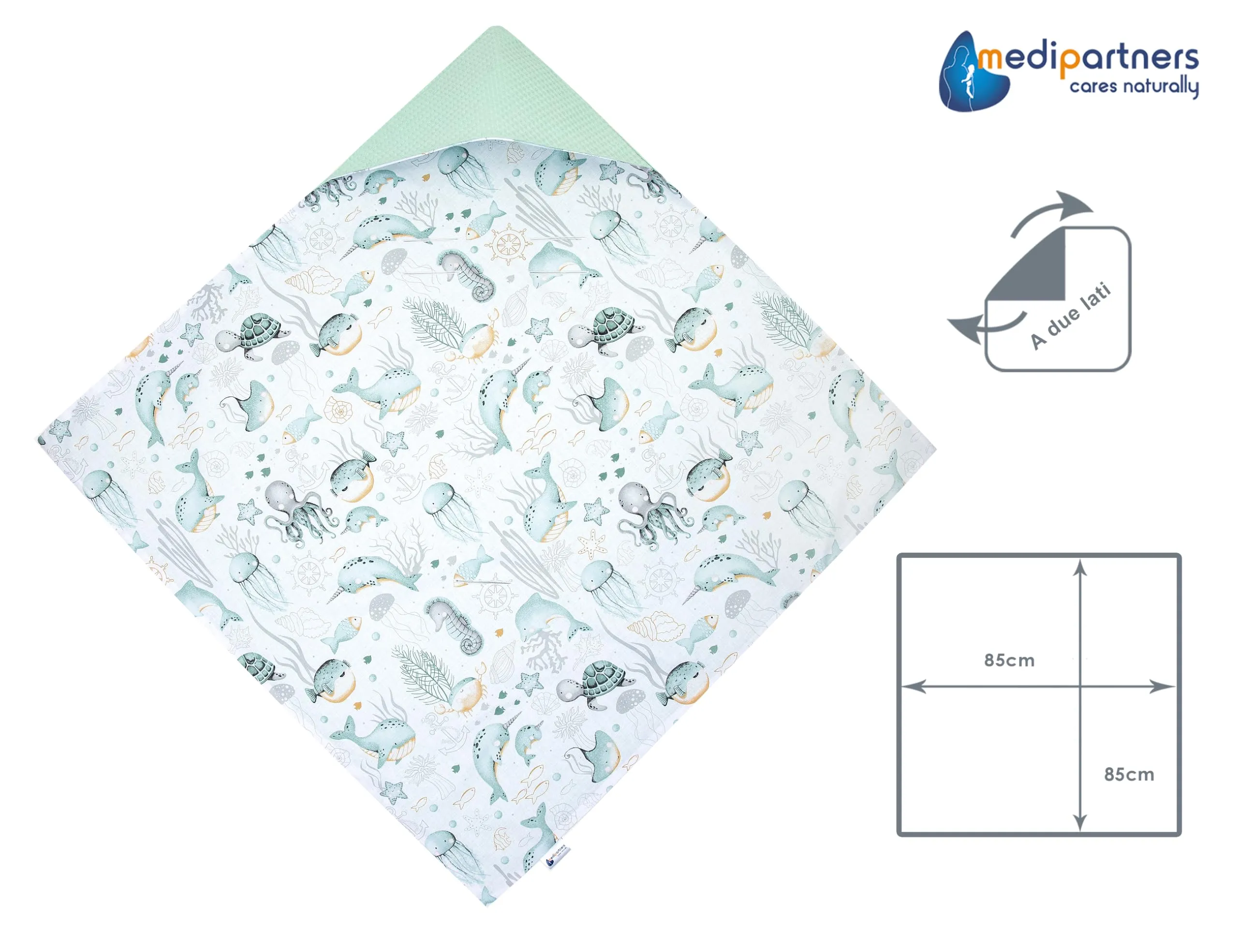 Medi Partners Coperta neonato ovetto Sacco per Passeggino - 100% Cotone universale Blanket 85x85cm fodera protettiva Morbida e Accogliente Passeggini Marsupio (Oceano Con Waffle Alla Menta) - immagine 5