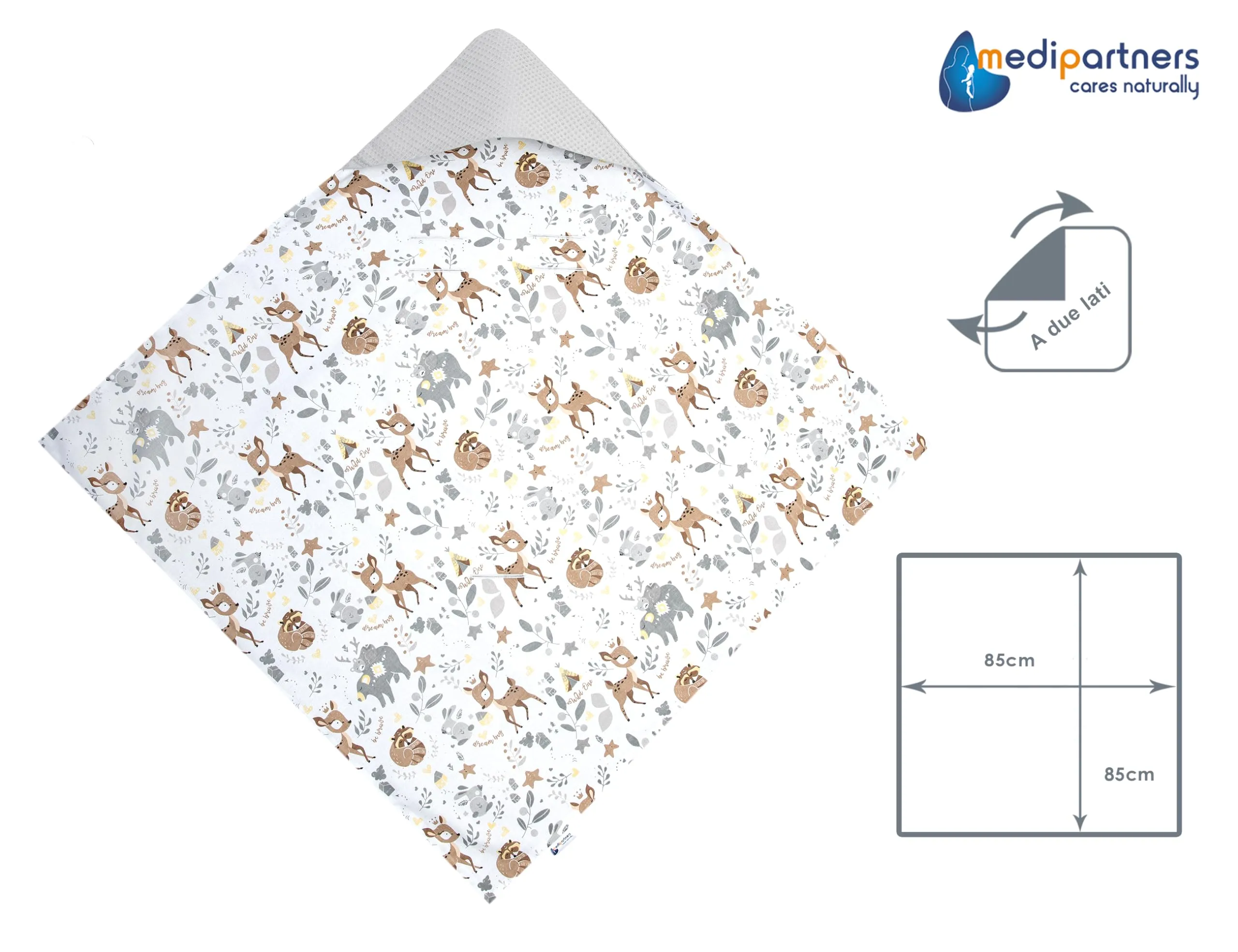 Medi Partners Coperta neonato ovetto Sacco per Passeggino - 100% Cotone universale Blanket 85x85cm fodera protettiva Morbida e Accogliente Passeggini Marsupio (Cervo Con Grigio Waffle) - immagine 5