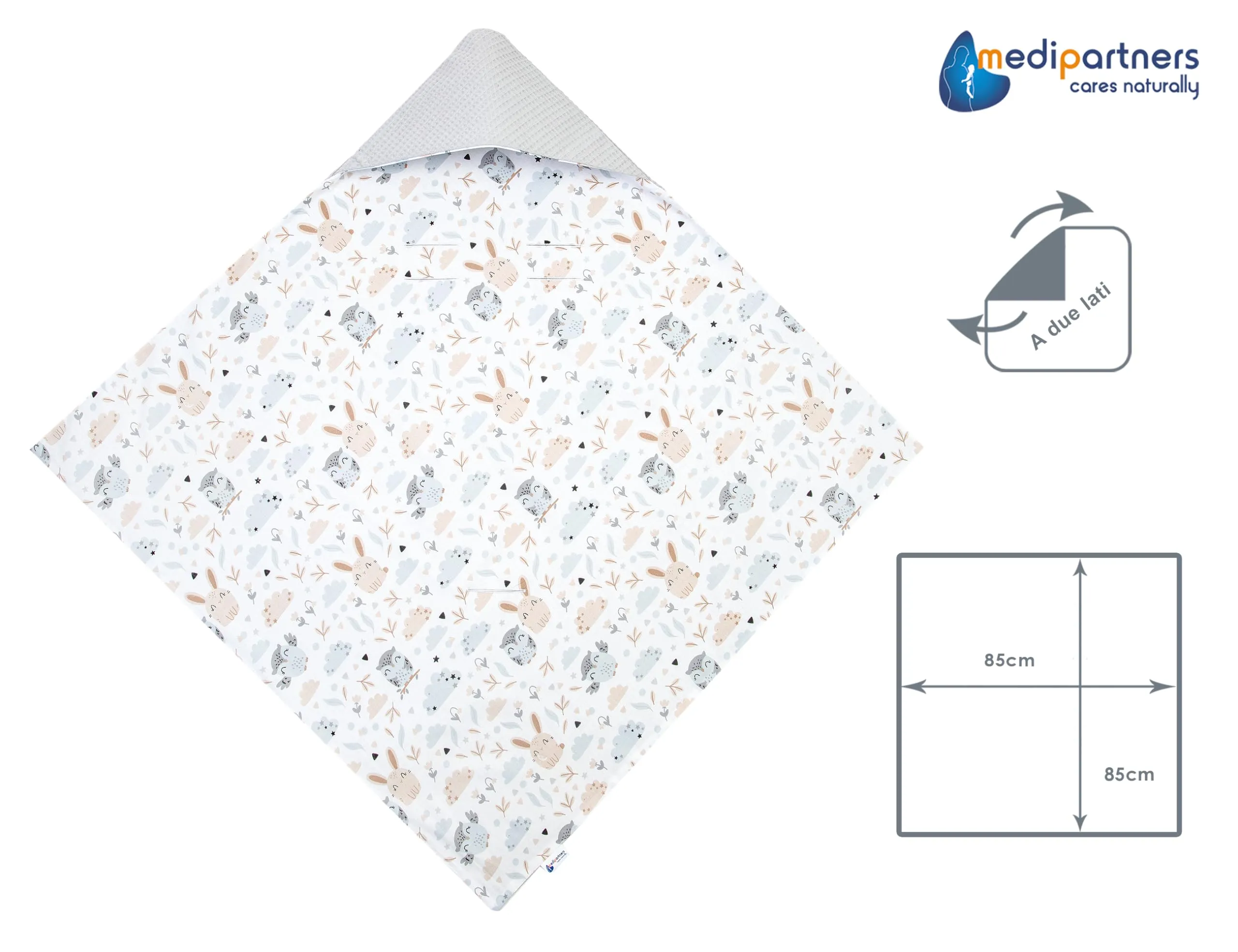 Medi Partners Coperta neonato ovetto Sacco per Passeggino - 100% Cotone universale Blanket 85x85cm fodera protettiva Morbida e Accogliente Passeggini Marsupio (Radura Con Waffle Grigia) - immagine 5